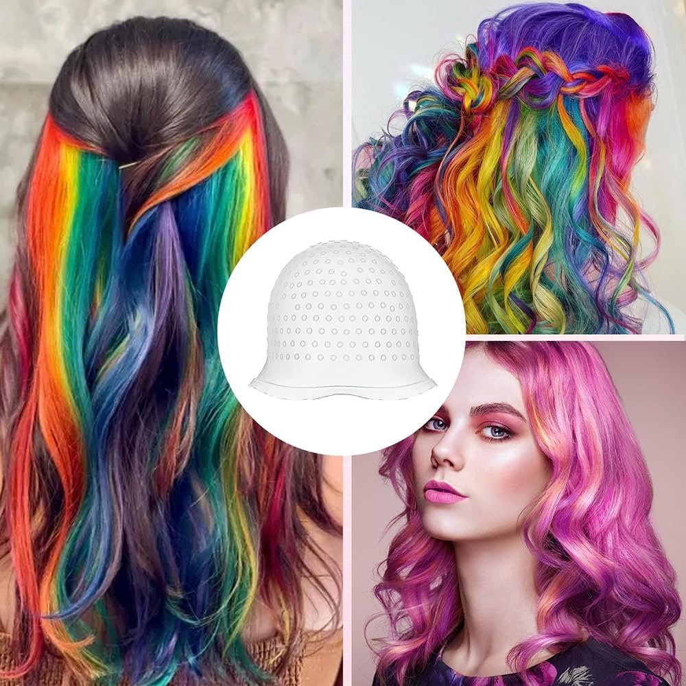 Yeenano Highlight Hair Cap,Silicone Highlighting Cap with Hook Needles Reusable Bleach Caps Hair Dye Comb Dyeing Highlight Caps Hook Hairdressing Salon for Long Hair Short Hair image number 4