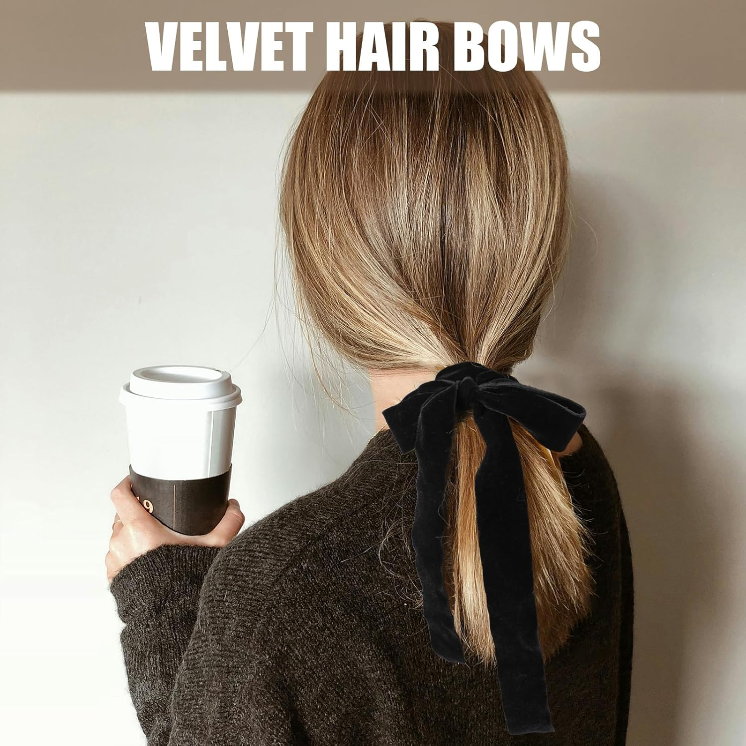 2Pcs Velvet Hair Scrunchies Bows, Black Velvet Hair Bows for Women, Elegant with Elastic Bands Ponytail Holder Ties Ribbon Women Girls