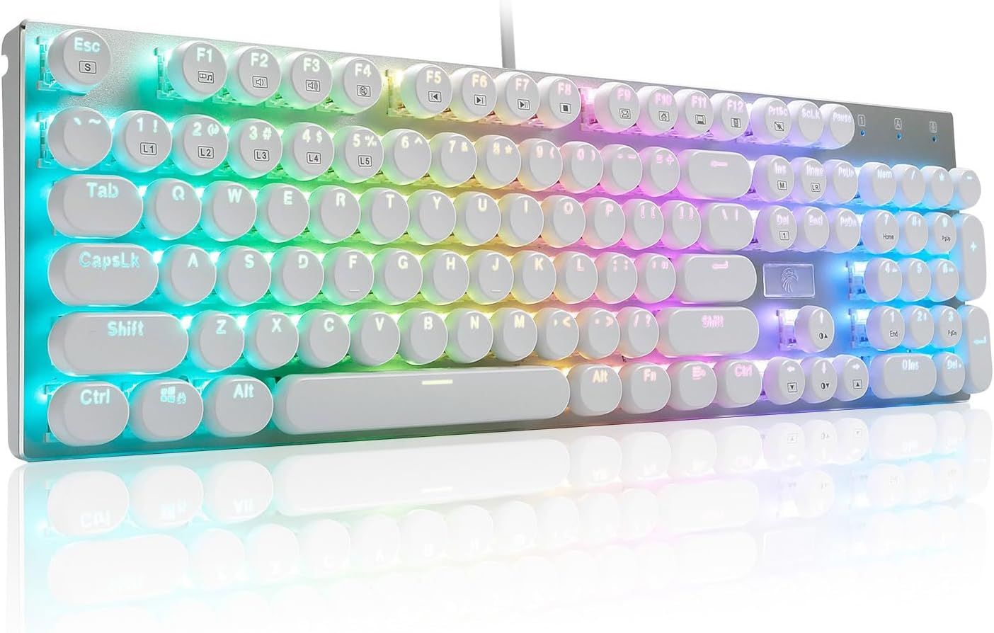 HUO JI Z-88 Retro Mechanical Gaming Keyboard, Programmable RGB Backlit, Blue Switch -Tactile & Clicky, Typewriter Style, Water Resistant 104 Keys Anti-Ghosting for Mac PC, White image number 3