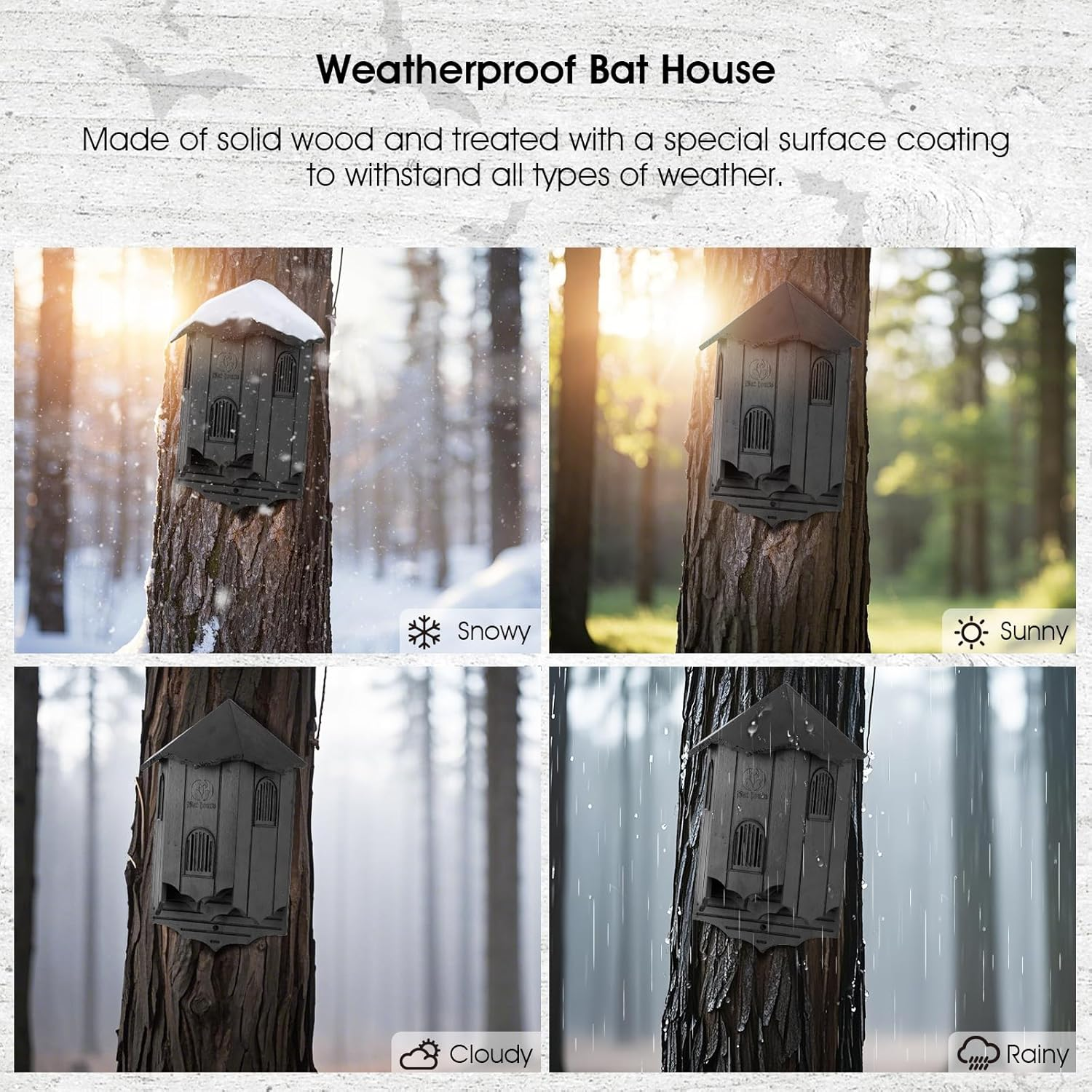 Wooden Castle Bat Houses for outside Bat Box for Outdoors - Large Three Chamber Box Perfectly Designed to Attract Bats - Durable and Easy to Hang(Bat House Ⅰ Black) image number 1