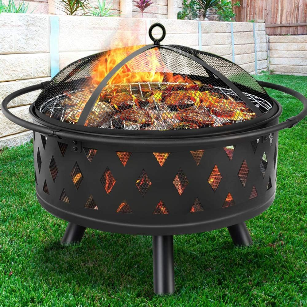 Grillz 32 Inch Portable Outdoor Fire Pit and BBQ - Black image number 3