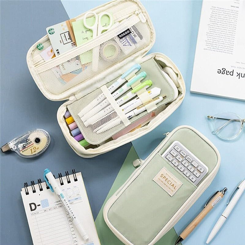 Zipper Pencil Case Pen Bag Organizer School Office Cosmetic Stationery Storage- Spacious 22X11X6.5Cm Multi-Compartment Stationery Organizer - Beige  Purple image number 2
