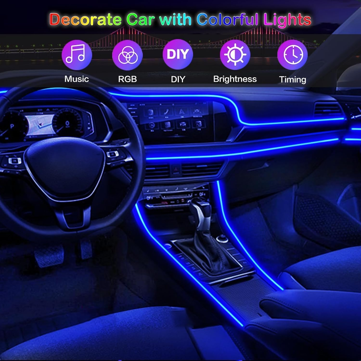 RGB LED Interior Lights,Interior Car LED Strip Lights5 in 1 RGB 16 Million Colorswith 236 Inches with App/Remote Control, Color Changing Ambient Lighting Kit, Sync to Music Car Lighting Accessories image number 5