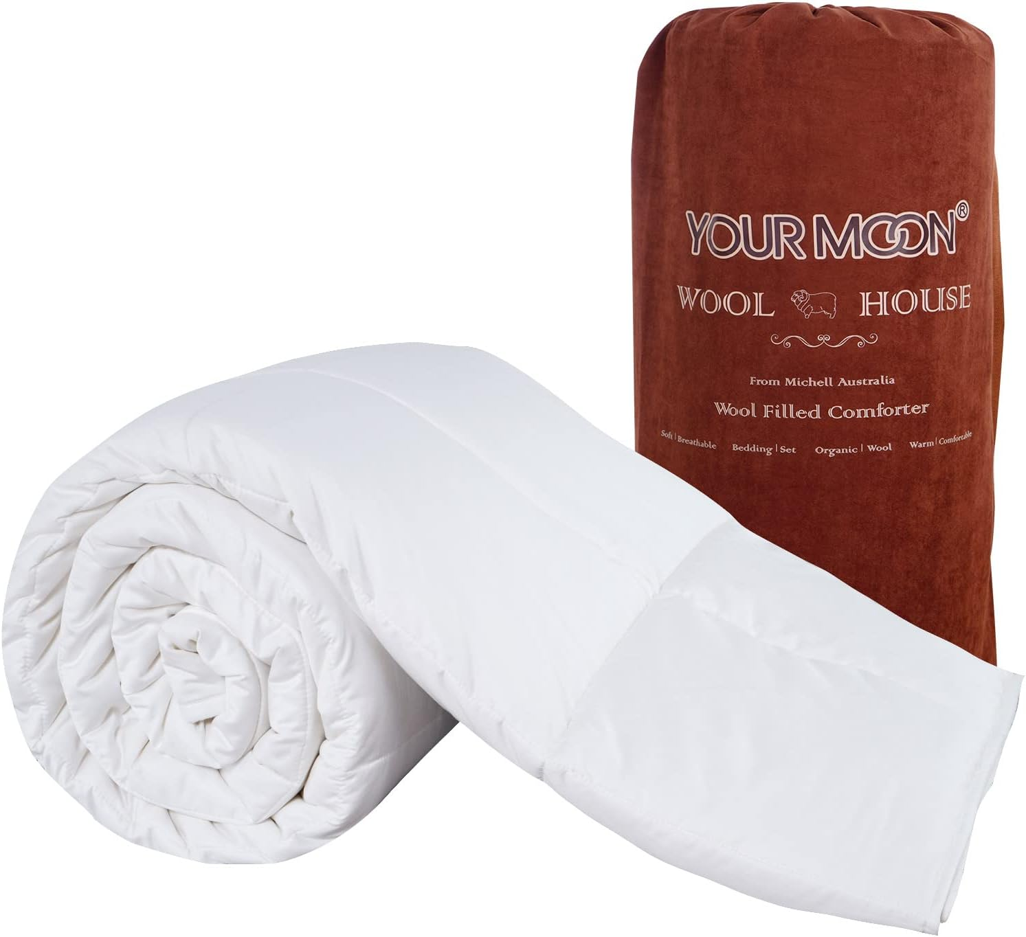 YOUR MOON All Seasons Luxurious Wool Comforter Twin Size, Premium Wool Filled Comforter, 100% Natural Australian Wool Duvet Insert, Noiseless Cotton Cover (White) image number 6