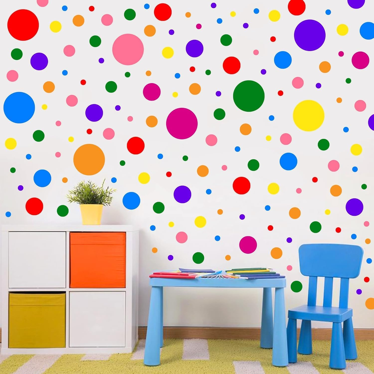 1240Pcs Polka Dot Wall Decals Colorful Boho Wall Decal Peel and Stick Kids Wall Decals Removable round Circle Rainbow Wall Stickers for Girls Baby Playroom Nursery Classroom Bedroom Living Room Decor image number 5