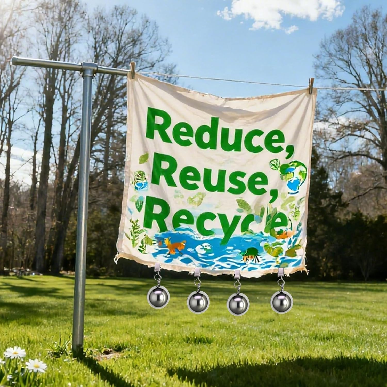 Freshfind 4 Pack Heavy Duty Tablecloth Weights Clips, 12Oz Stainless Steel Windproof Weights for Outdoor Picnic, Party, Camping, Ball Weights for Curtains, Flags, Table Covers - Silver image number 3