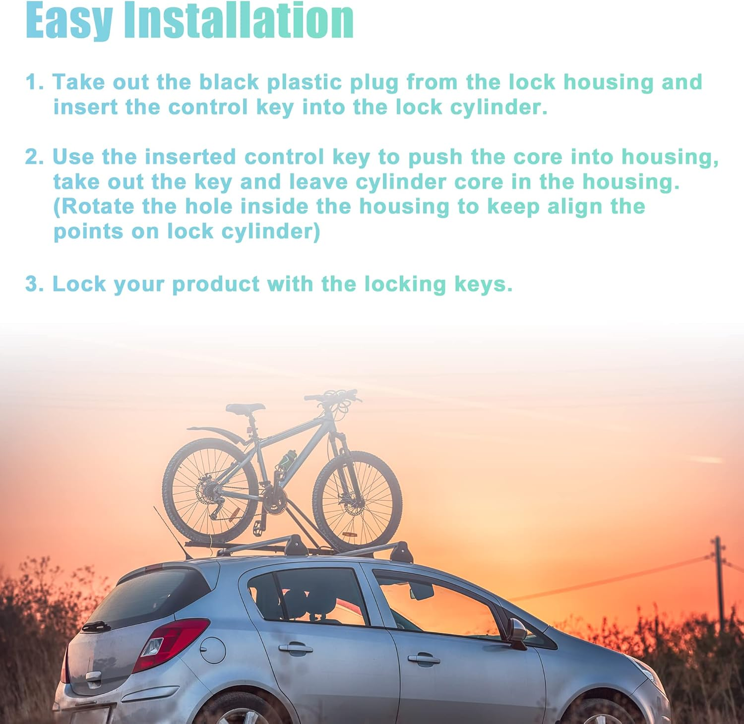 X AUTOHAUX 4 Pack Car Roof Rack Lock Cylinder Lock Core Replace for Yakima Car Rack System Components Metal Lockable Cylinders Core Lock Kit W/Lock Key and Control Key image number 2