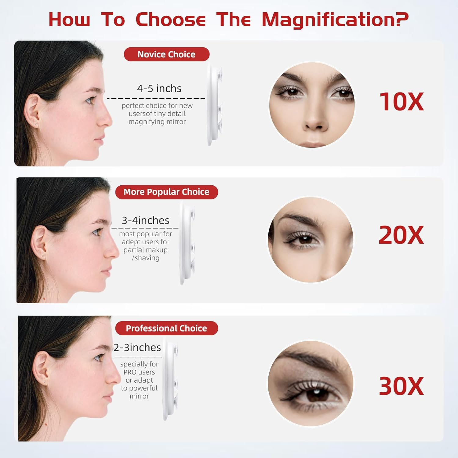 10X Makeup Magnifying Mirror, Large 10X Makeup Magnification Mirror, round Magnifying Mirror, Compact 6'' Travel Magnifying Mirror with 3 Suction Cups, 10X Handheld Travel Magnified Mirror & Tweezers image number 3