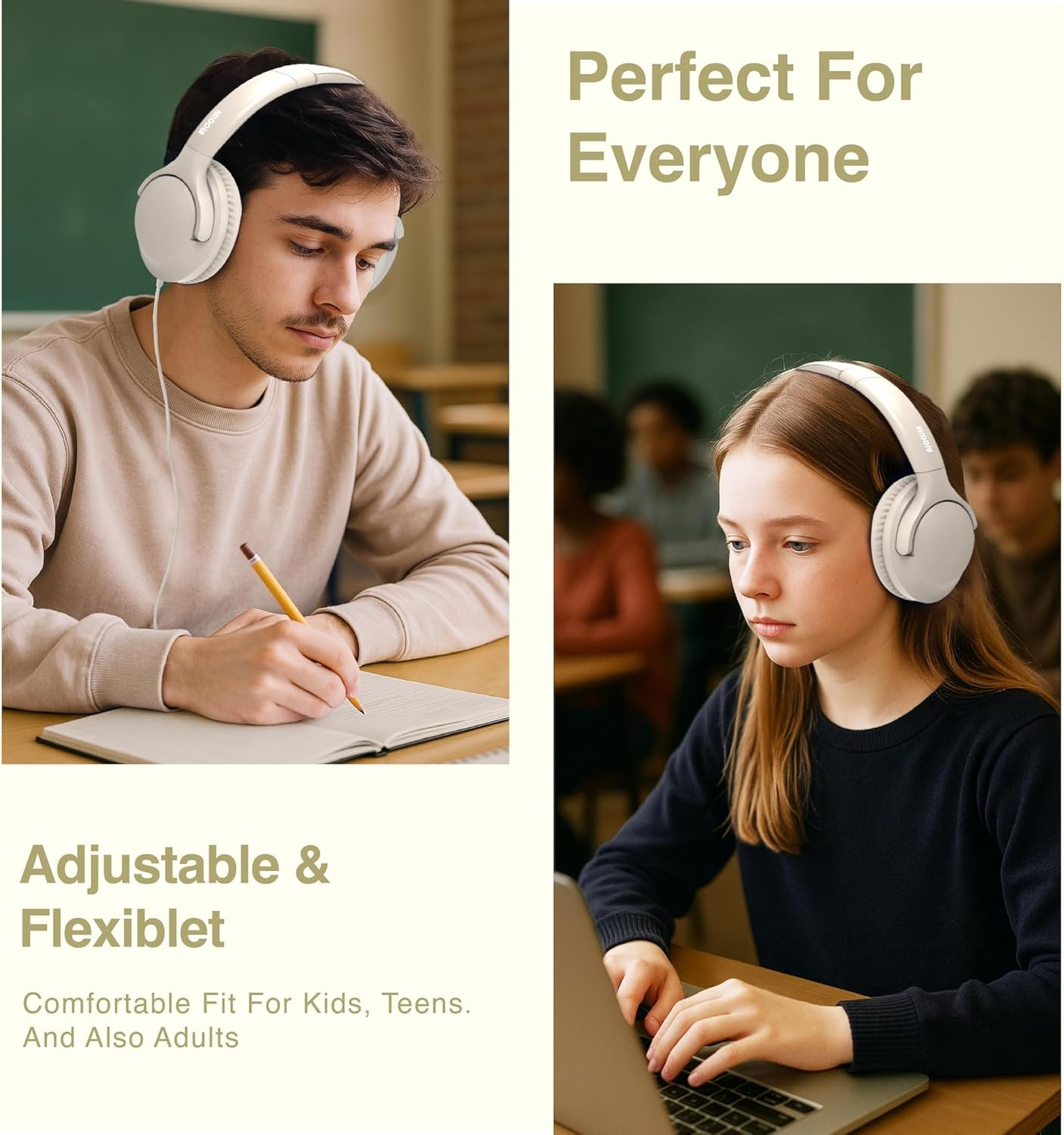 MIDOLA Wired Headphones Over-Ear Hi-Fi Sound with Microphone Adjustable Foldable, 1.5M Cord & 3.5Mm Jack, Lightweight Headset for Kids Adults PC Ipad Laptop Milk White