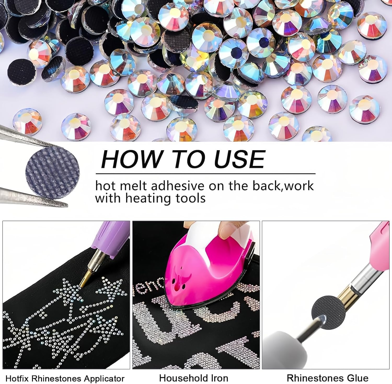 JAONLD Hotfix Rhinestone Flatback 7 Sizes round Glass Facial Gems 1.5Mm-4.8Mm Nail Crystal Rhinestone Bedazzling Tool for Clothes DIY Decoration Manicure Art Crafts (Mixed) image number 5