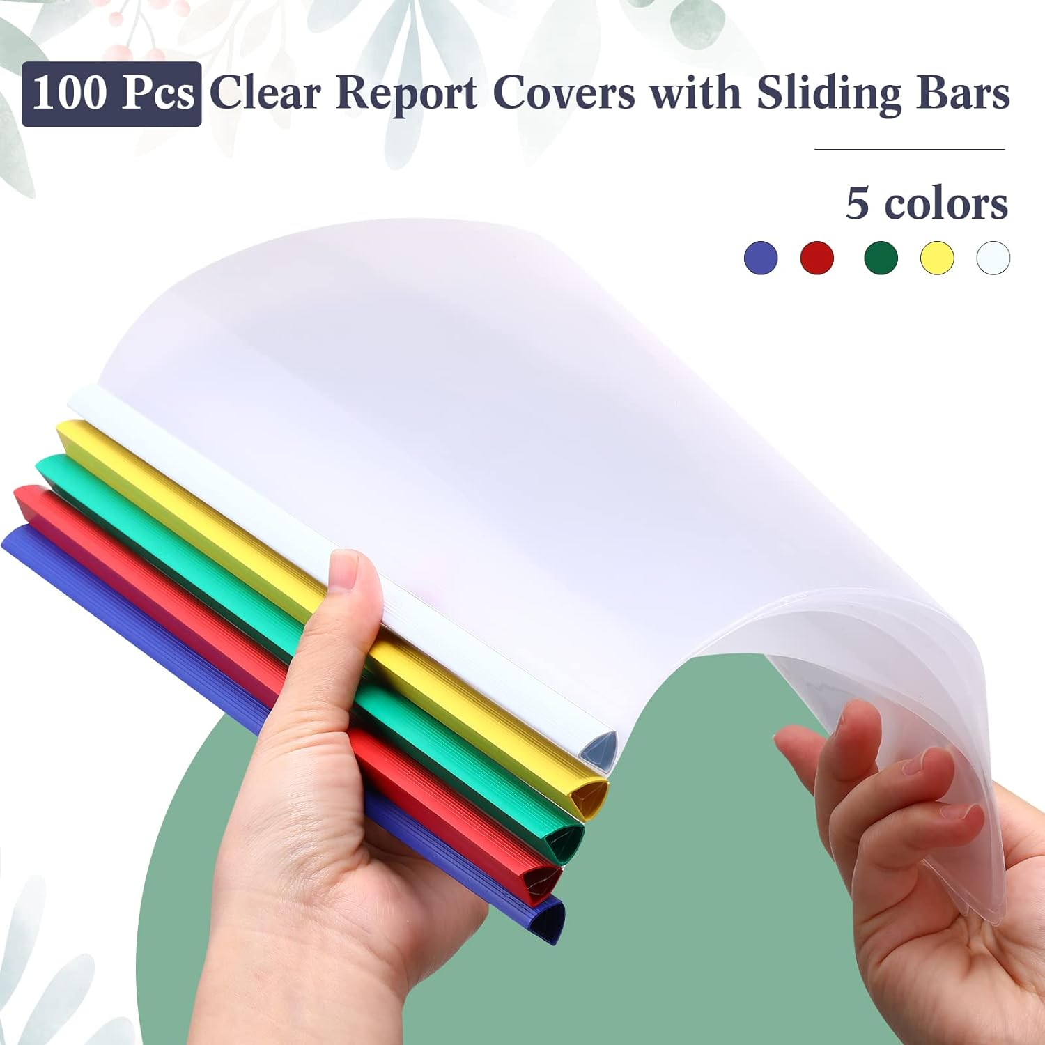 100 Pcs Clear Report Covers with Sliding Bar Clear Presentation Binder Transparent Resume Folder with 5 Colors Slider Bars Plastic Report Folder for File Report Paper Book Resume Letter School Office image number 4
