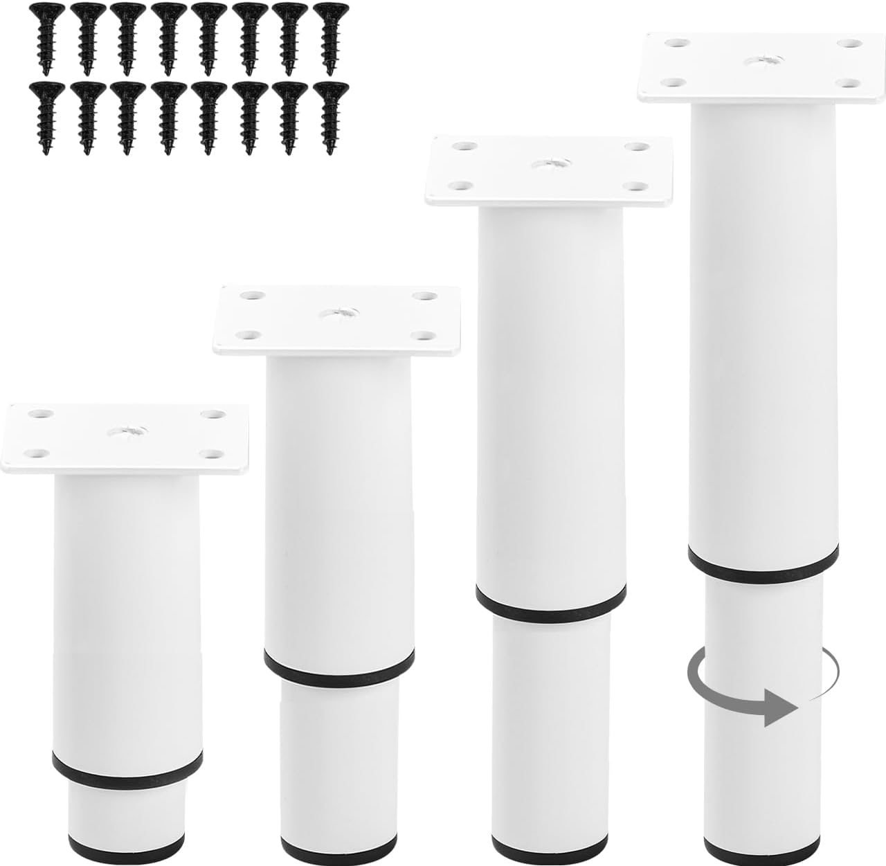 5-7 Inch / 12-18Cm Adjustable Metal Furniture Legs, Set of 4 Heavy Duty Bed Frame Center Slat Support Legs DIY Replacement Feet for DIY Cabinet Couch Tvstand Chair Desk White