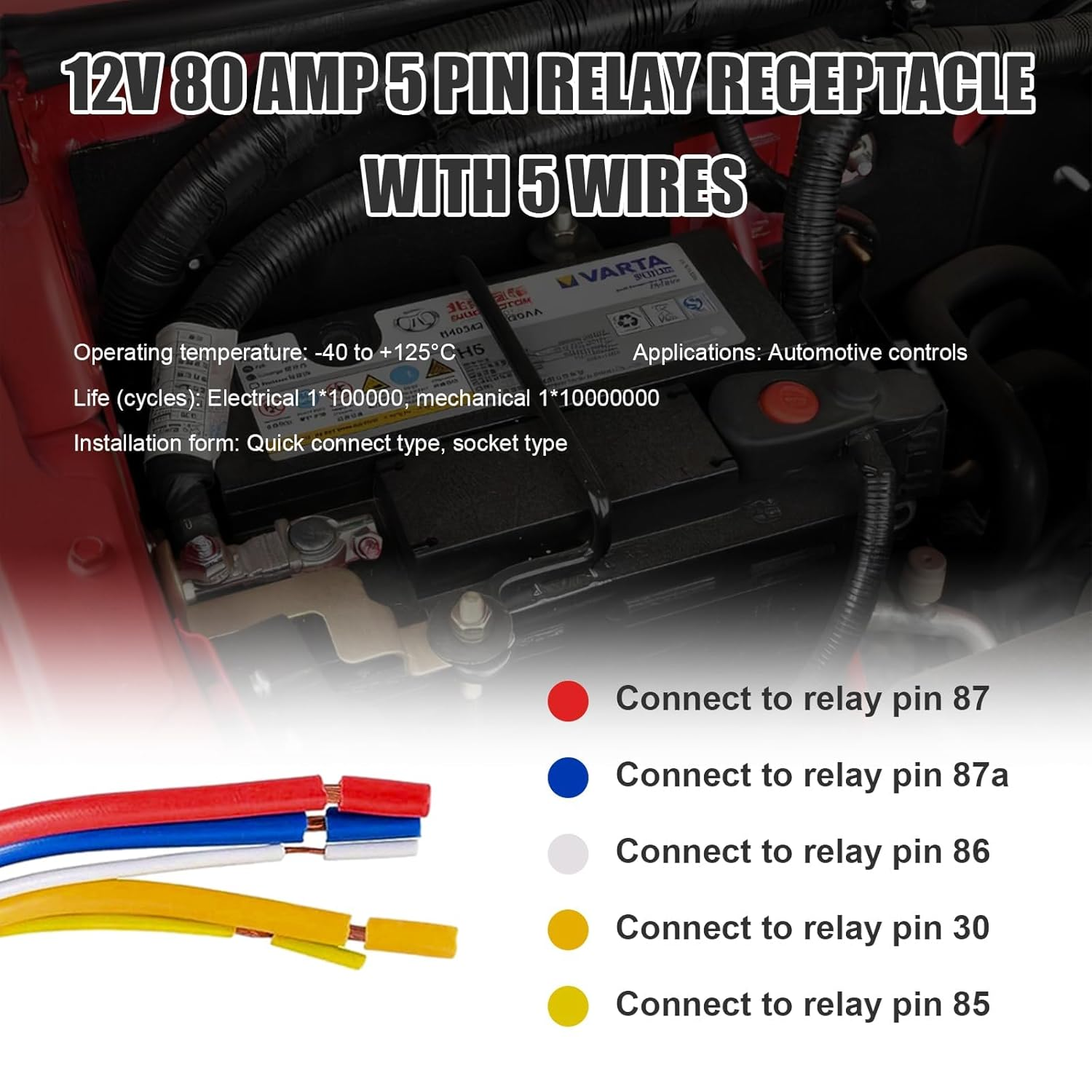 Car Relay with Harness, 5 Pin 80A 12V On/Off Normally Open SPST Relay Socket Plug, Model JD2912-1Z-12VDC 80A 14VDC, Automotive Switches and Starters for Car SUV Truck image number 5