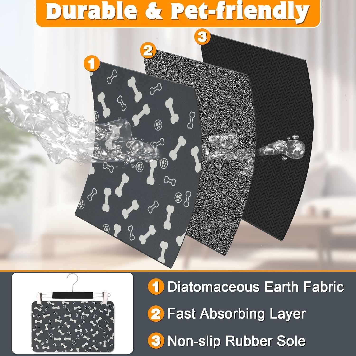 THJOPOKEEL Pet Feeding Mats, Super Absorbent Non Slip Dog Cat Food Mat, Waterproof Dirt Resistant Cat Dog Placemat Pet Water Dispenser Mat 20 X 14 Inches image number 4