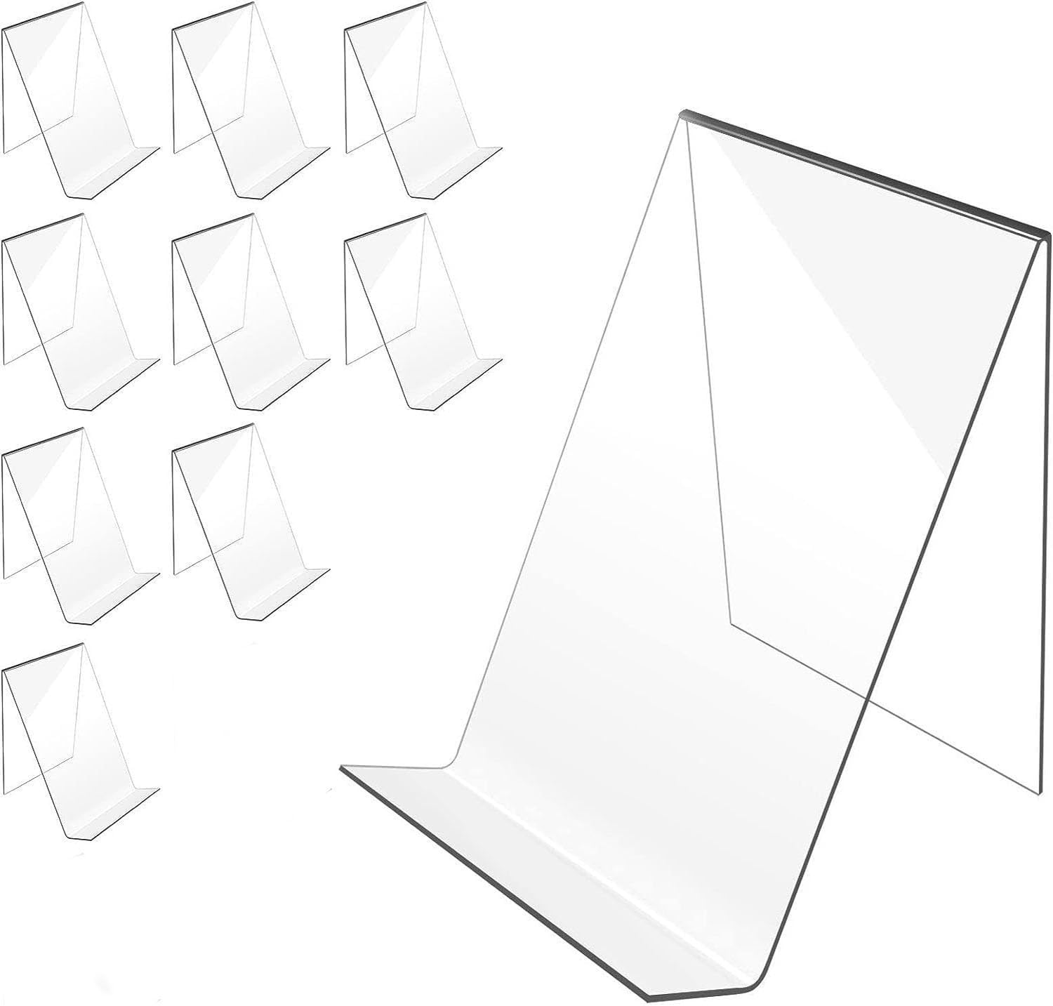 Acrylic Book Stand Clear, 10 Pcs Book Holders Display Shelf, Multi-Functional Display Easel Desktop Decorative Storage Rack Acrylic Sign Holder with Vertical Slanted Back Tablet Holder (2)