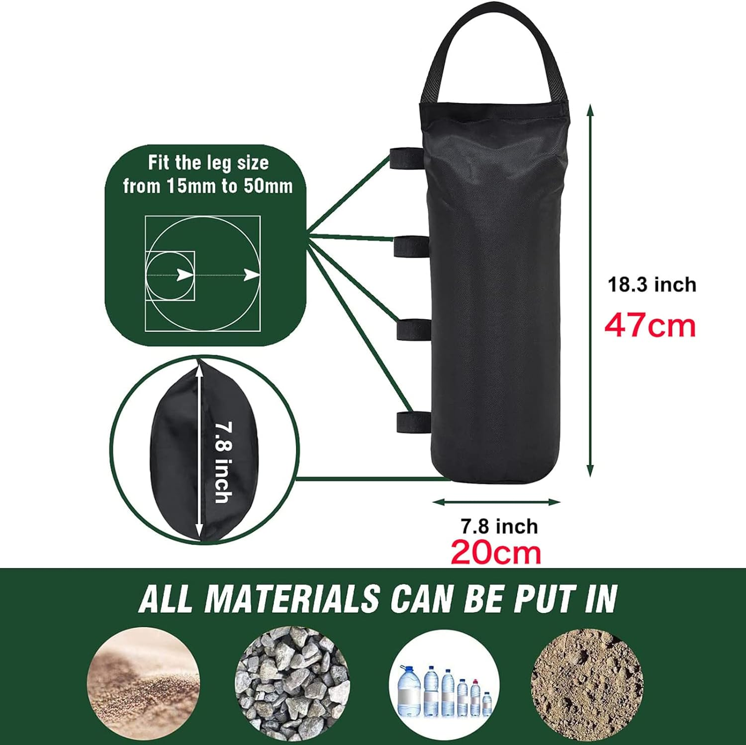 4Pcs 112 LBS Extra Large Pop up Canopy Weights Sand Bags, Leg Canopy Weights Sand Bags for Instant Outdoor Sun Shelter Canopy and Patio, without Sands (Black) image number 3