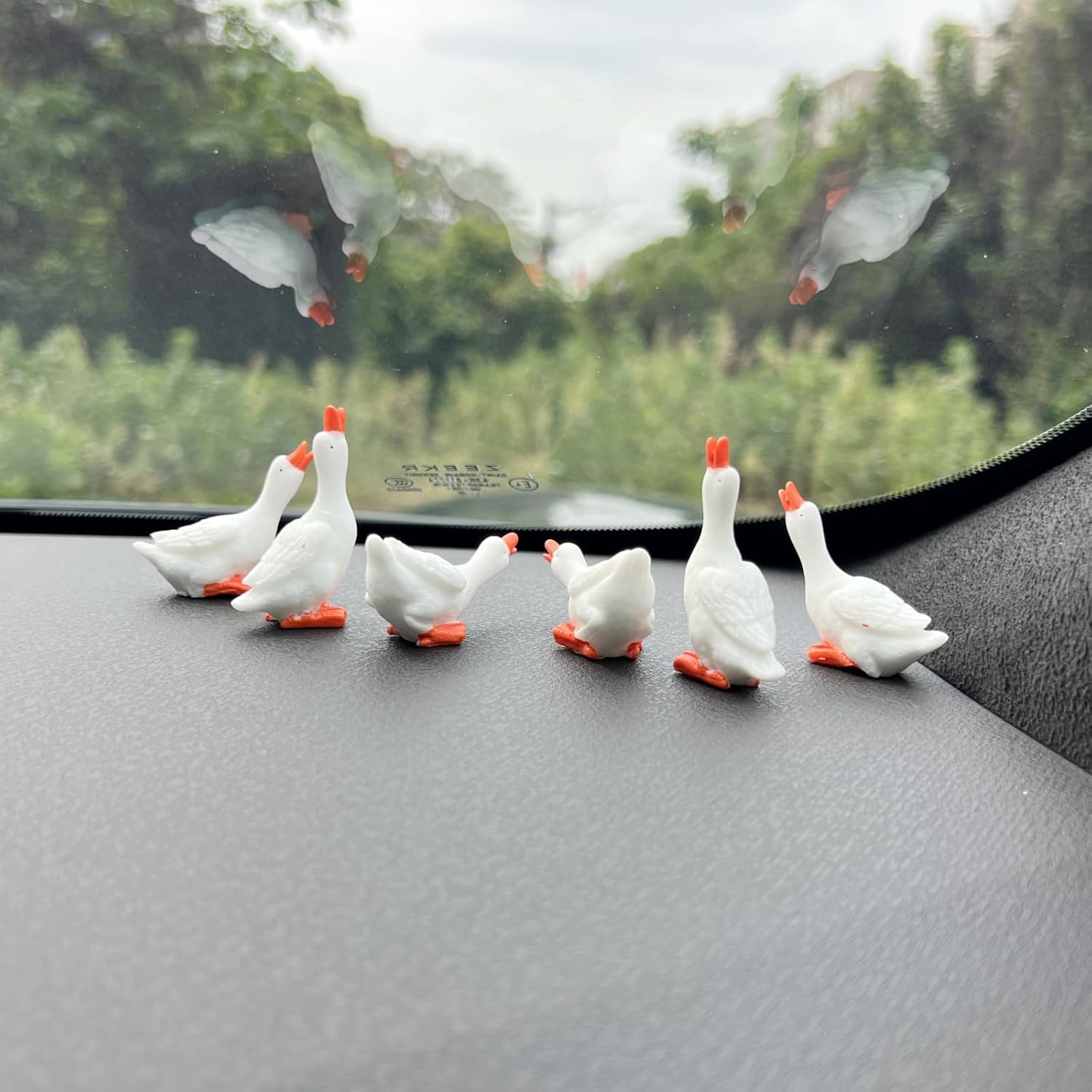 Set of 6 Fun Goose Car Dashboard Accessories, Cute Car Rearview Mirror Ornaments Kawaii Car Interior Accessories Office Home Decor Gifts for Women Men, White image number 4