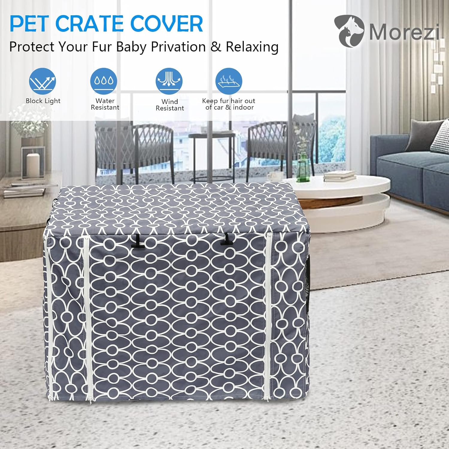 Dog Crate Cover for Wire Crates, Heavy Nylon Durable Waterproof Windproof Pet Kennel Cover Indoor Outdoor Protection - Cover Only - Grey - Xlarge image number 2