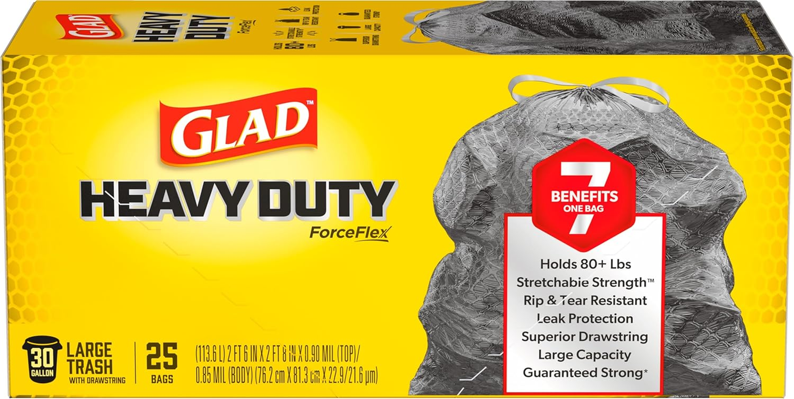 Glad Forceflex Garbage Bags, Multipurpose Garbage Bags with Stretchable Strength, Fits 30 Gallon Can, 25 Count image number 6