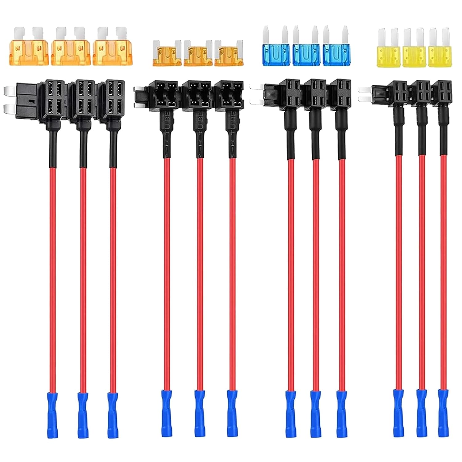12 Pack 12V Add-A-Circuit Adapter and Fuse Kit, Standard Mini Micro2 and Low Profile Taps with Fuse for Cars Trucks Boats