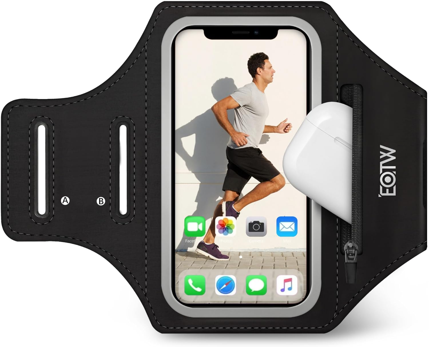 Mobile Phone Case Running Armband Jogging Sports Mobile Phone Holder Arm with Airpods Case for Iphone 16/15/14/13/12 Pro Max Galaxy S24+/S23+/S22/S21/S20 (6.2 Inches ~ 6.8 Inches)