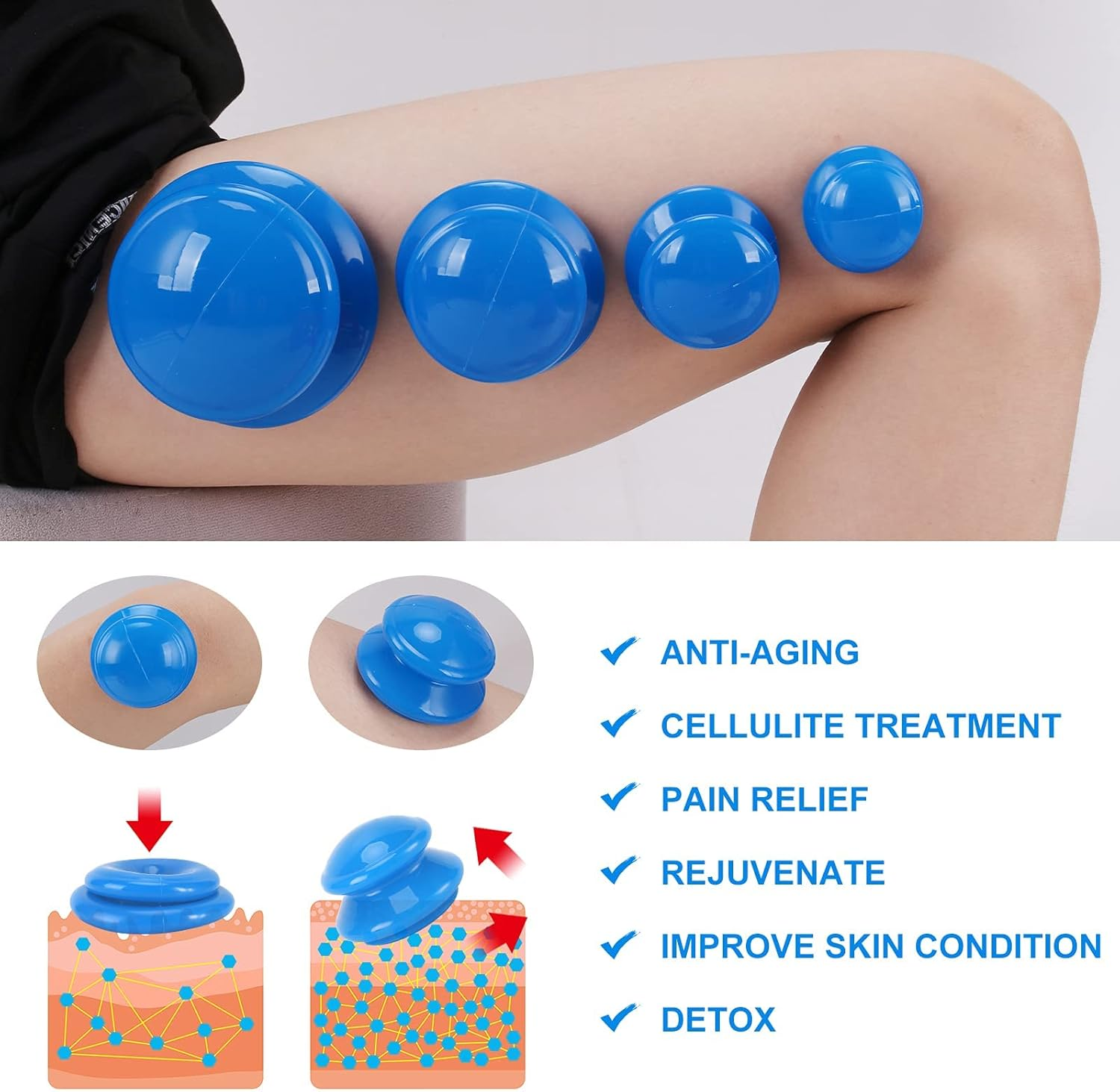 Silicone Cupping Therapy Set,Professional Studio and Home Cupping Set,Silicone Vacuum Suction Cellulite Cupping for Muscle and Joint Pain Cellulite Myofascial Massage & More(4 Sizes) image number 3
