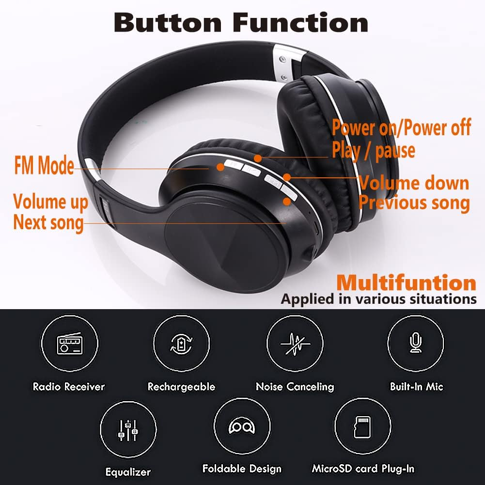 Active Noise Cancelling over Ear Headphone Bluetooth Wireless Headphones with Microphone Deep Bass Foldable Comfortable Headphones for Online Class, Home Office, Pc/Cell Phones/Game B4-Yellow - B4-Yellow image number 4