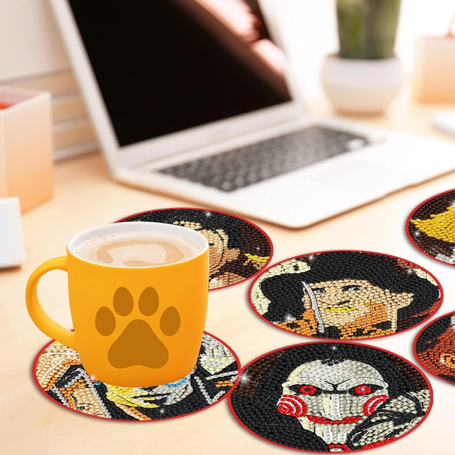 Diamond Painting Coasters Kit with Holder, Halloween Diamond Art Coasters Kits for Beginners, Adults & Kids Diamond Painting Art Craft Supplies