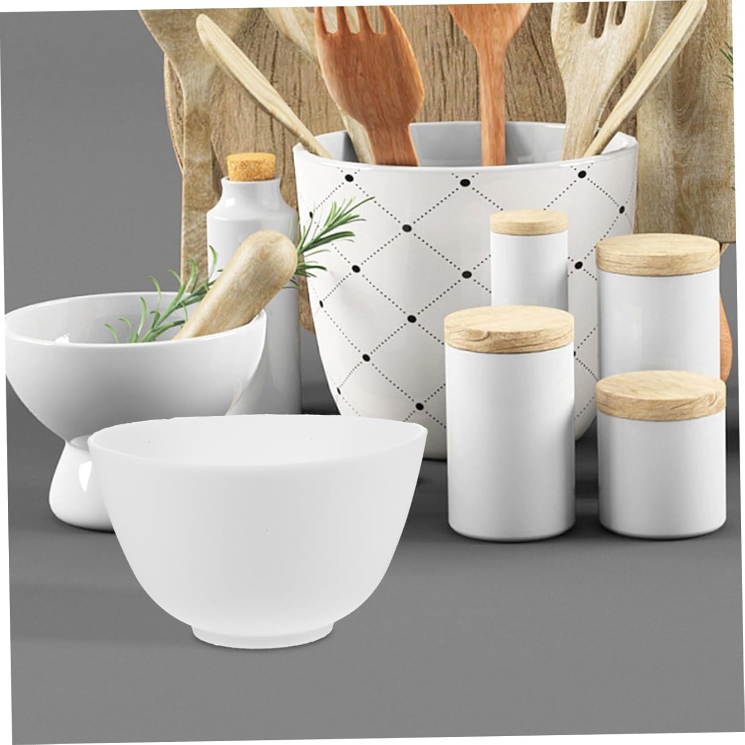 MERRYHAPY Silicone Bowl for Home Use Odorless Anti-Drop Mask Mixing Prep Measuring Bowl White Reusable for Facial Masks - Green image number 3