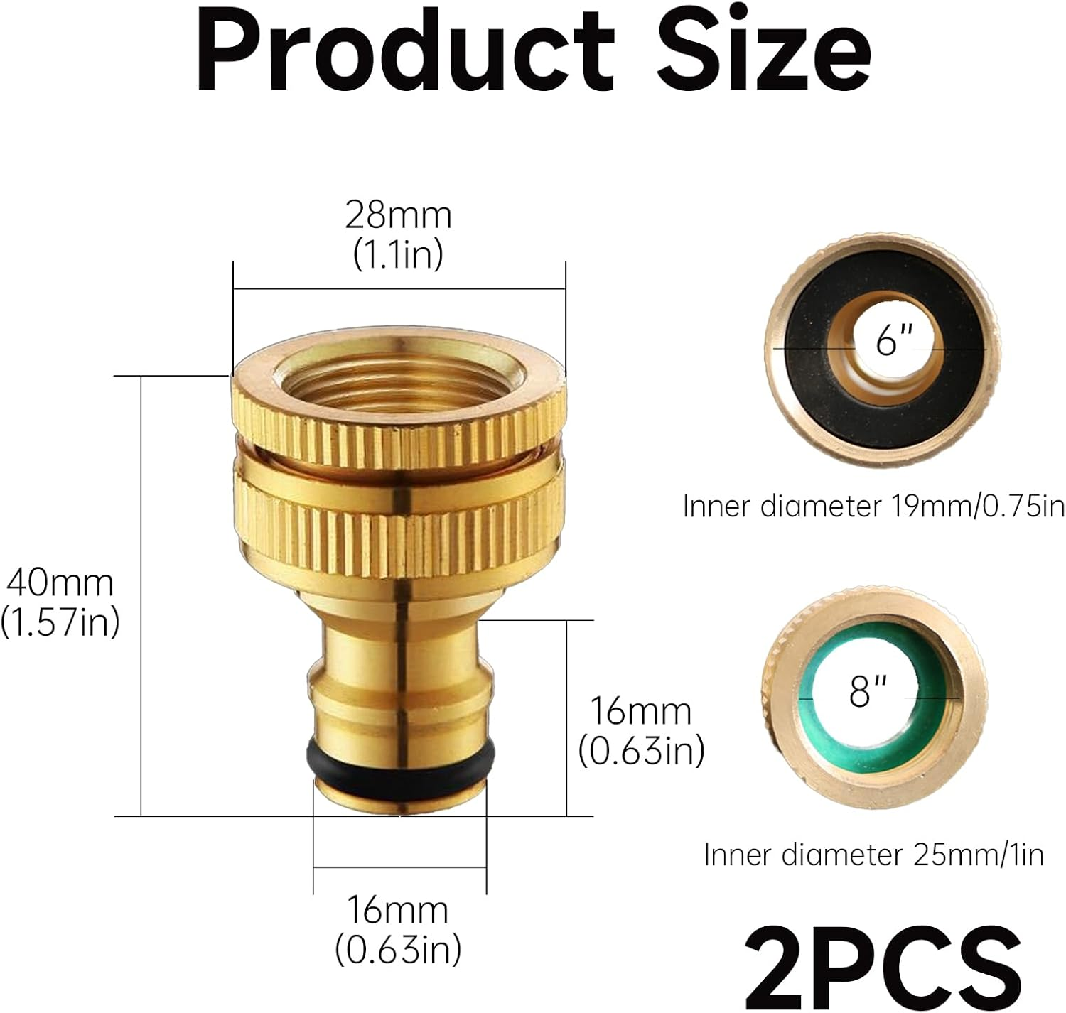 2 Pcs Brass Tap Hose Connector,Garden Hose Pipe Connector Metal,Outside Tap Hose Adapter Attachments,3/4 & 1/2 Inch 2-In-1 Threaded Connectors,For Kitchen Faucet Outdoor Gardena Tool Hosepipe Fittings image number 3