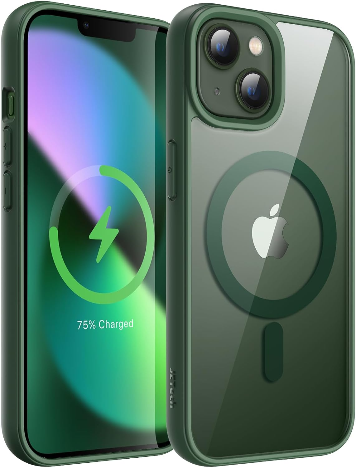 Jetech Magnetic Case for Iphone 13 6.1-Inch Compatible with Magsafe, Shockproof Phone Bumper Cover, Solid Color Matte TPU Frame, Anti-Scratch Clear Back (Green)