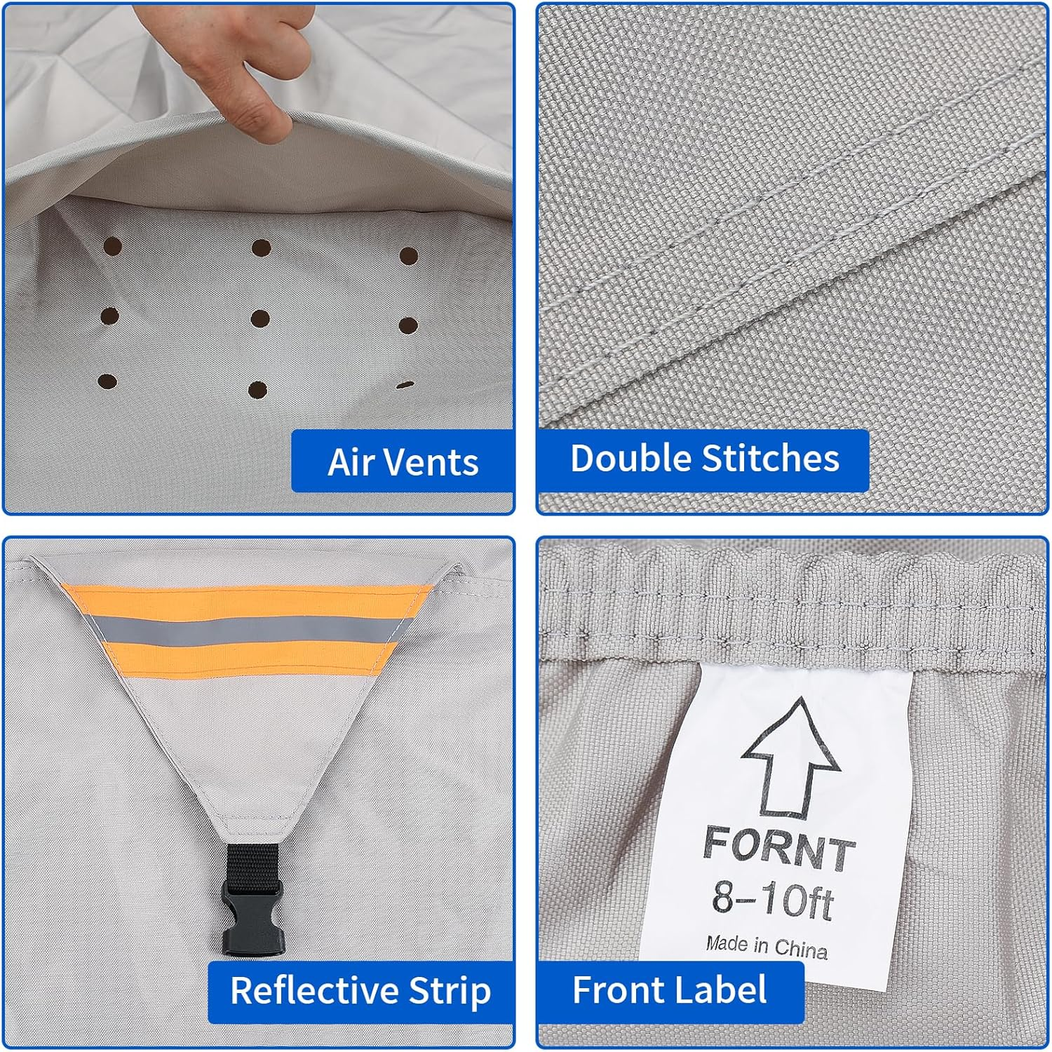 True 900D Oxford Tearproof Anti-Scratch Pop up Camper Tent Trailer Cover 100% Waterproof Anti-Uv Folding Camping Trailer RV Cover with 7 PCS Reinforced Windproof Straps for Motorhome (Gray, 12'-14')