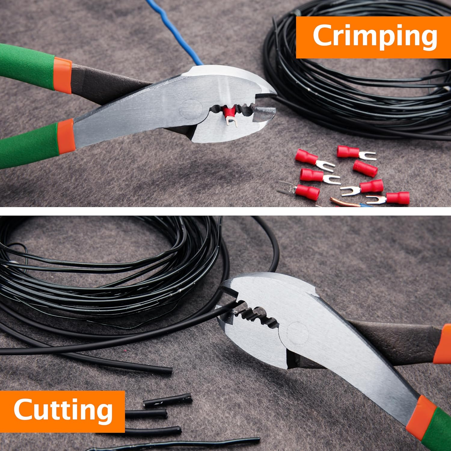 LEONTOOL Electrician'S Terminal Crimp Pliers with Cutter Wire Crimping Tools Cable Wire Electrical Cutter Crimper with PVC Handle Electrical Pliers for 10 to 22 AWG Terminals and Connectors image number 2