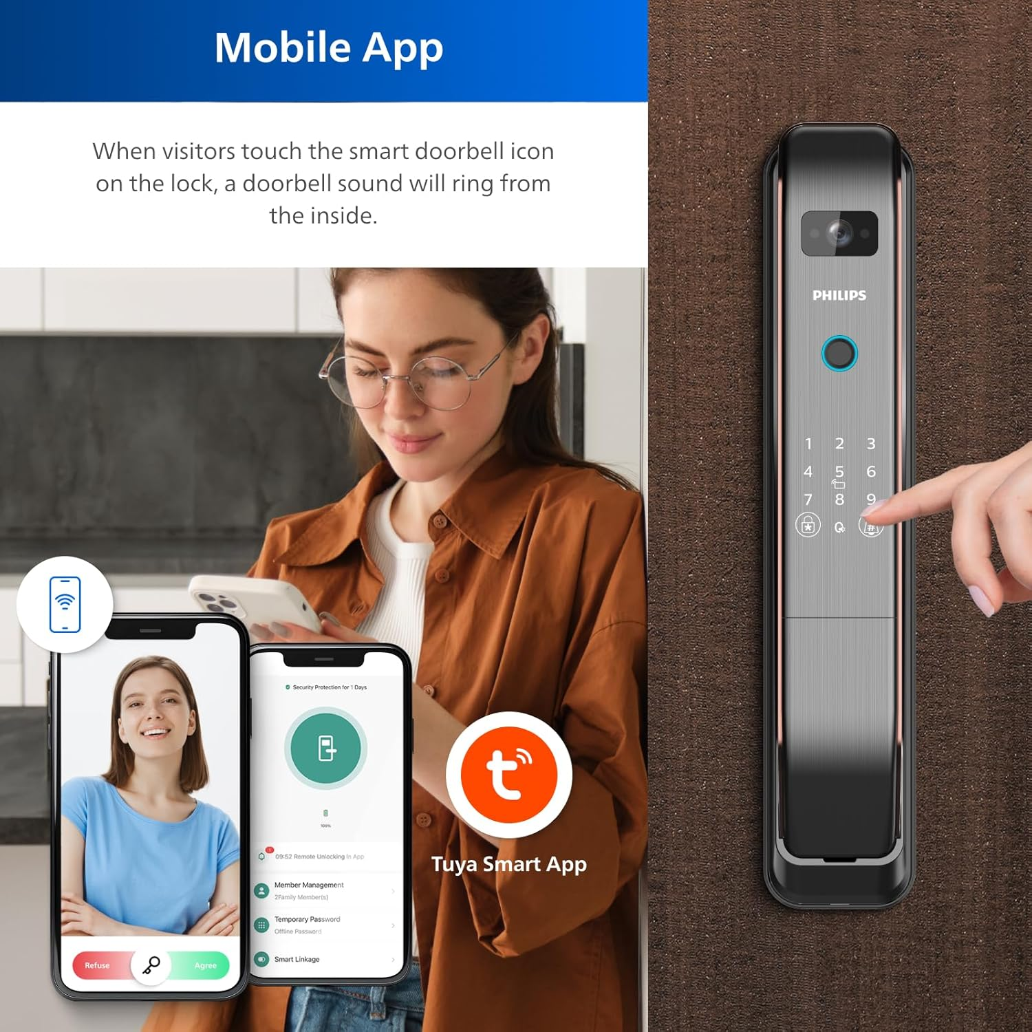 Philips Easykey Smart Photo Capture & Doorbell Smart Door Lock Australia - Smart Lock, Smart Door Lock Australia, Fingerprint Lock, Smart Home, Home Improvement, Keyless Door Lock, Safety Lock -Copper image number 6