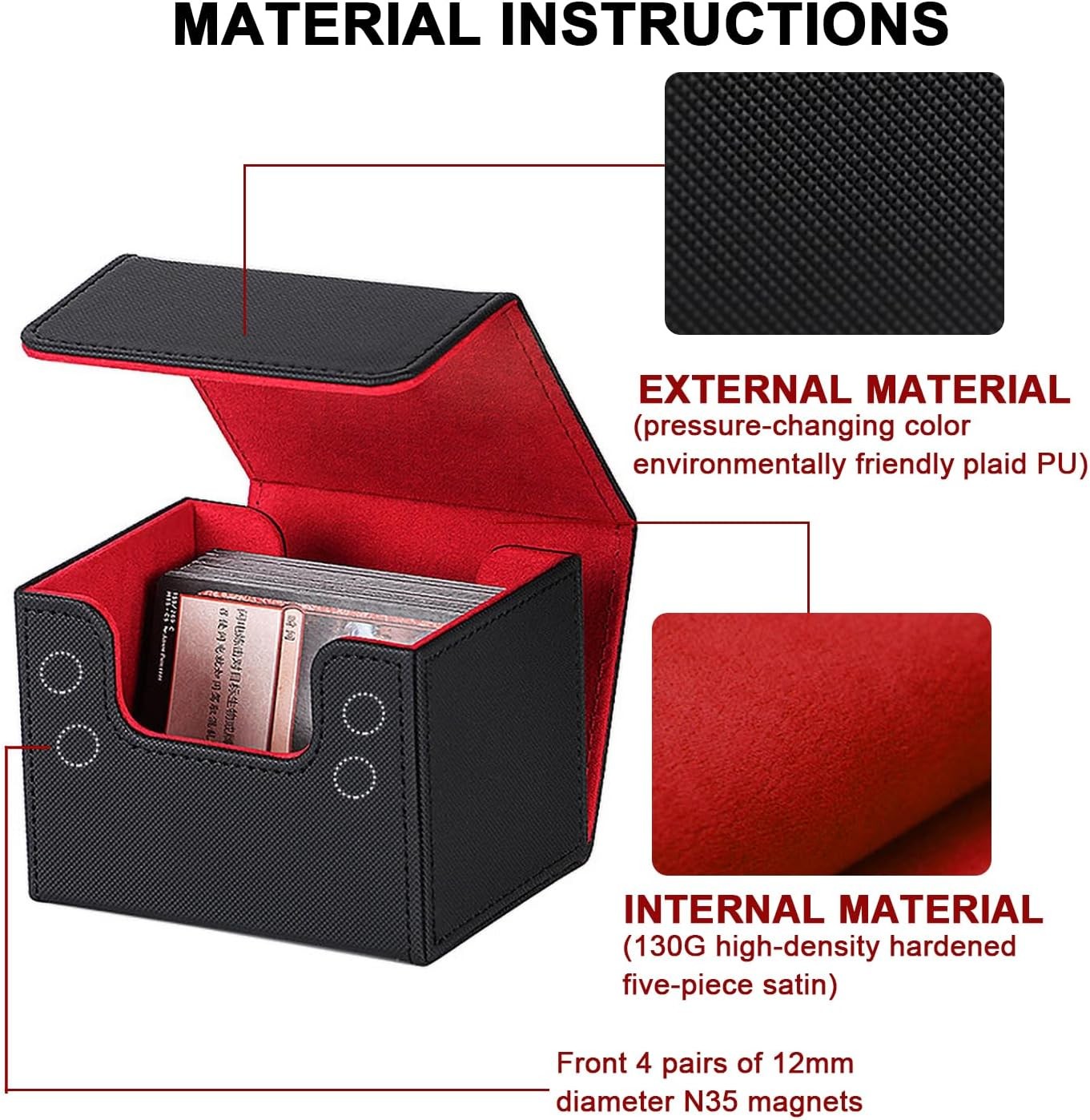 2 Boxes Leather Deck Boxes, Large Size Fit 100+ Sleeved Cards, Compatible with MTG TCG image number 5