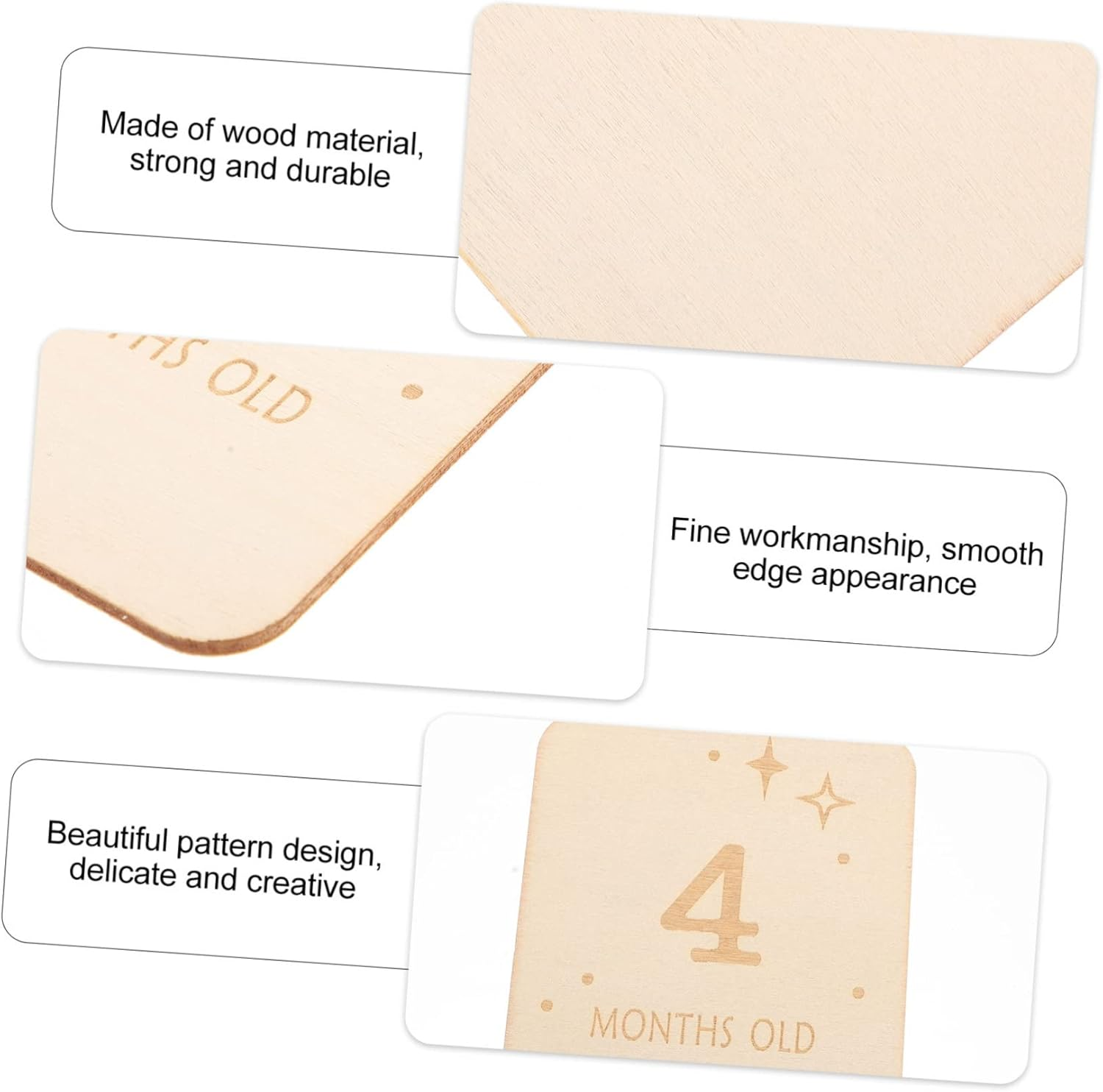 Kisangel 12Pcs Milestone Marker for Unisex Wooden Monthly Milestone Cards for Newborn Photography Safe and Odorless Wood Chips Shower Decorations Capture Precious Moments