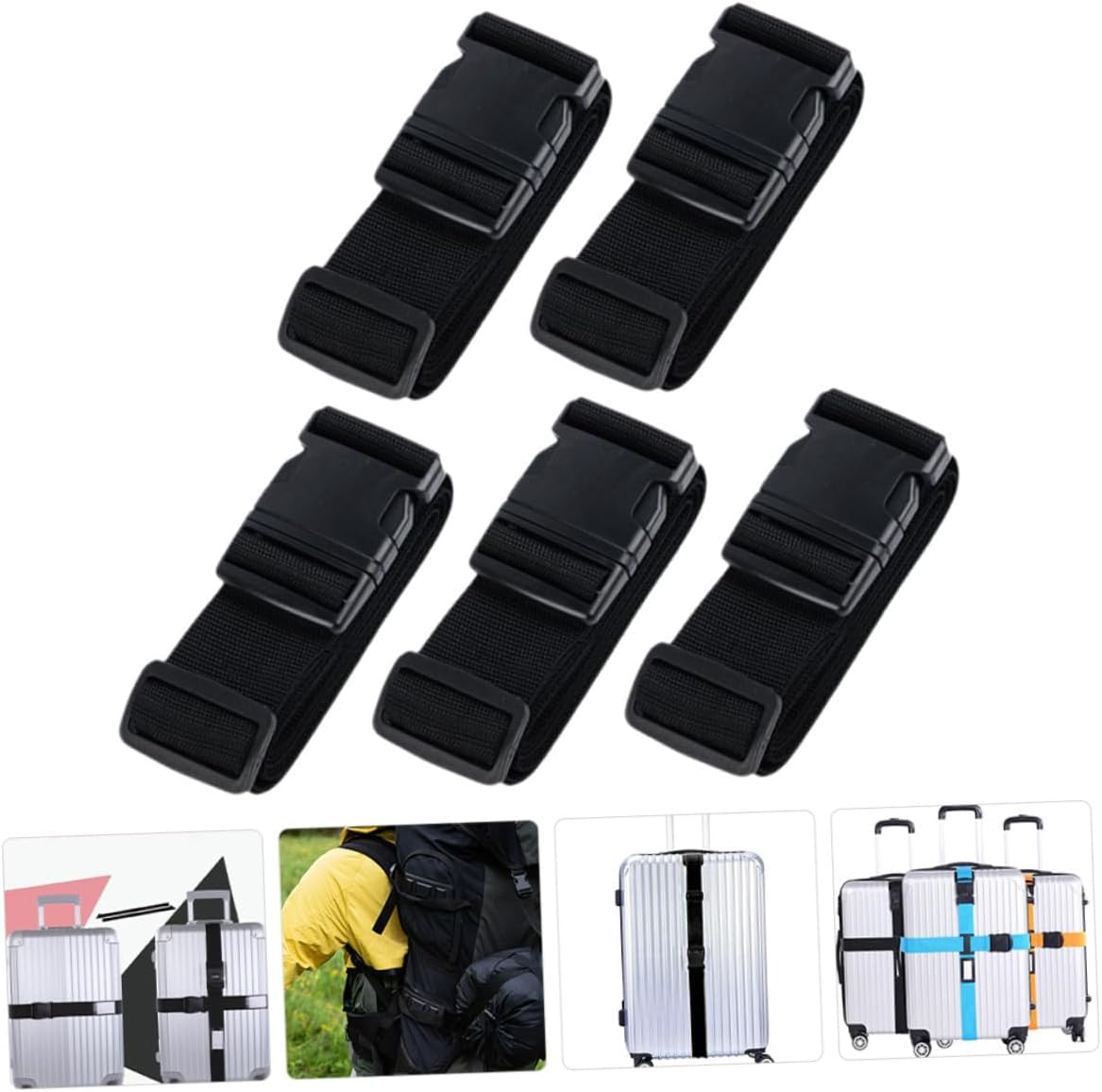 CTIRCHIU 5Pcs Adjustable Cross Luggage Straps Combination Lock Heavy Duty Suitcase Belts Travel Packing Tie down Straps for Secure Luggage in Black