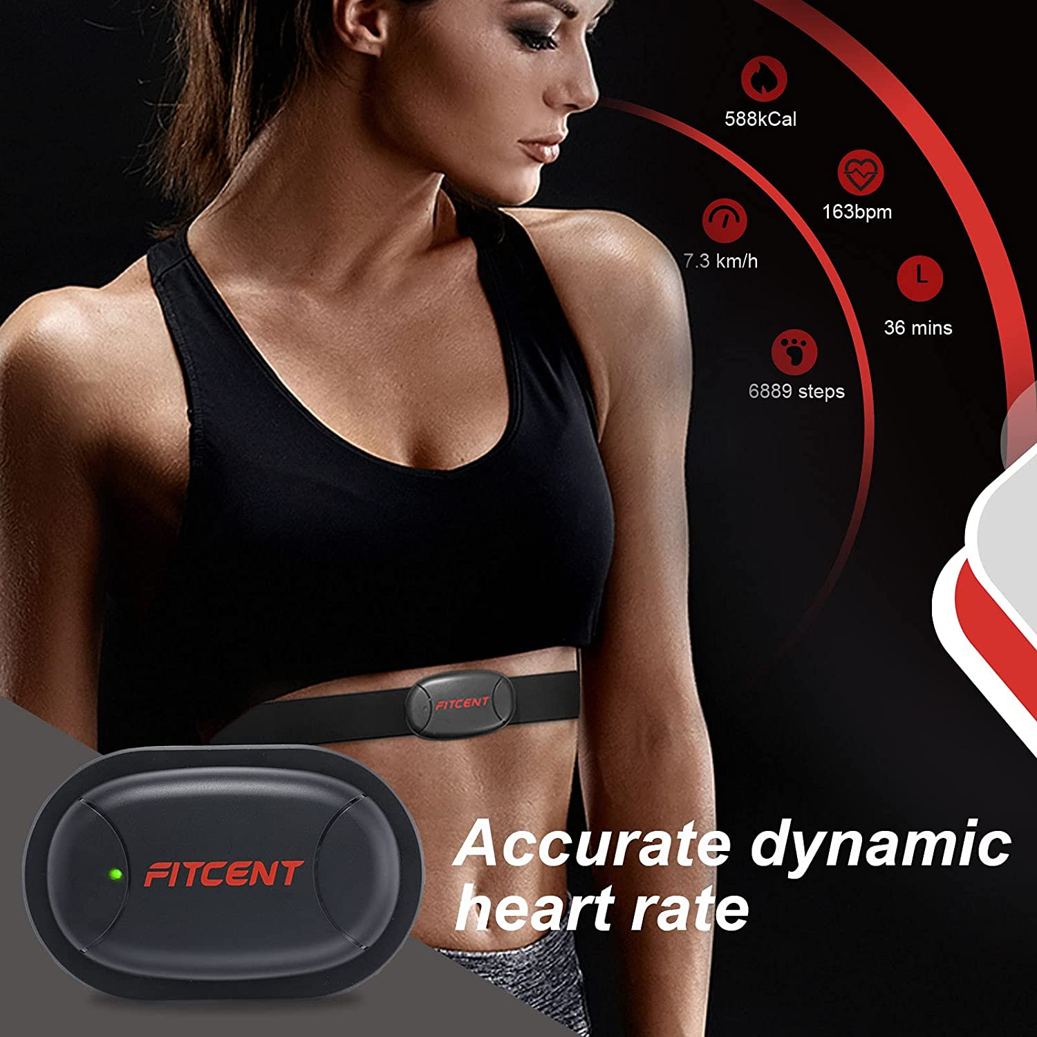 FITCENT Heart Rate Monitor Chest Strap with Wireless Charger, HR Sensor Belt Bluetooth 5.0, ANT+ and 5.3 Khz for Men Women image number 3