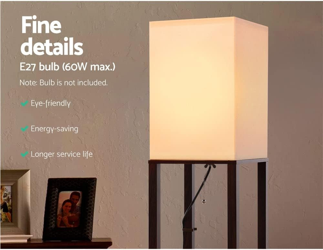 Artiss Floor Lamp, Vintage Wood Led Light Lamps Bookshelf Corner Shelf Standing Lights Display Stand Storage Organiser Home Decor for Living Room Bedroom, 3 Tier Shelves Pull-String Switch Brown