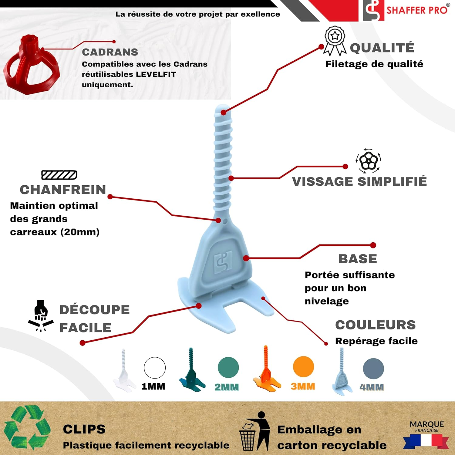 Self Levelling Tile Spacers 4Mm | 200 Tile Spacers + 100 Reusable Dials | Shaffer Pro | Screwing Levelling System | Self Levelling Wedge for Tile Grout | For