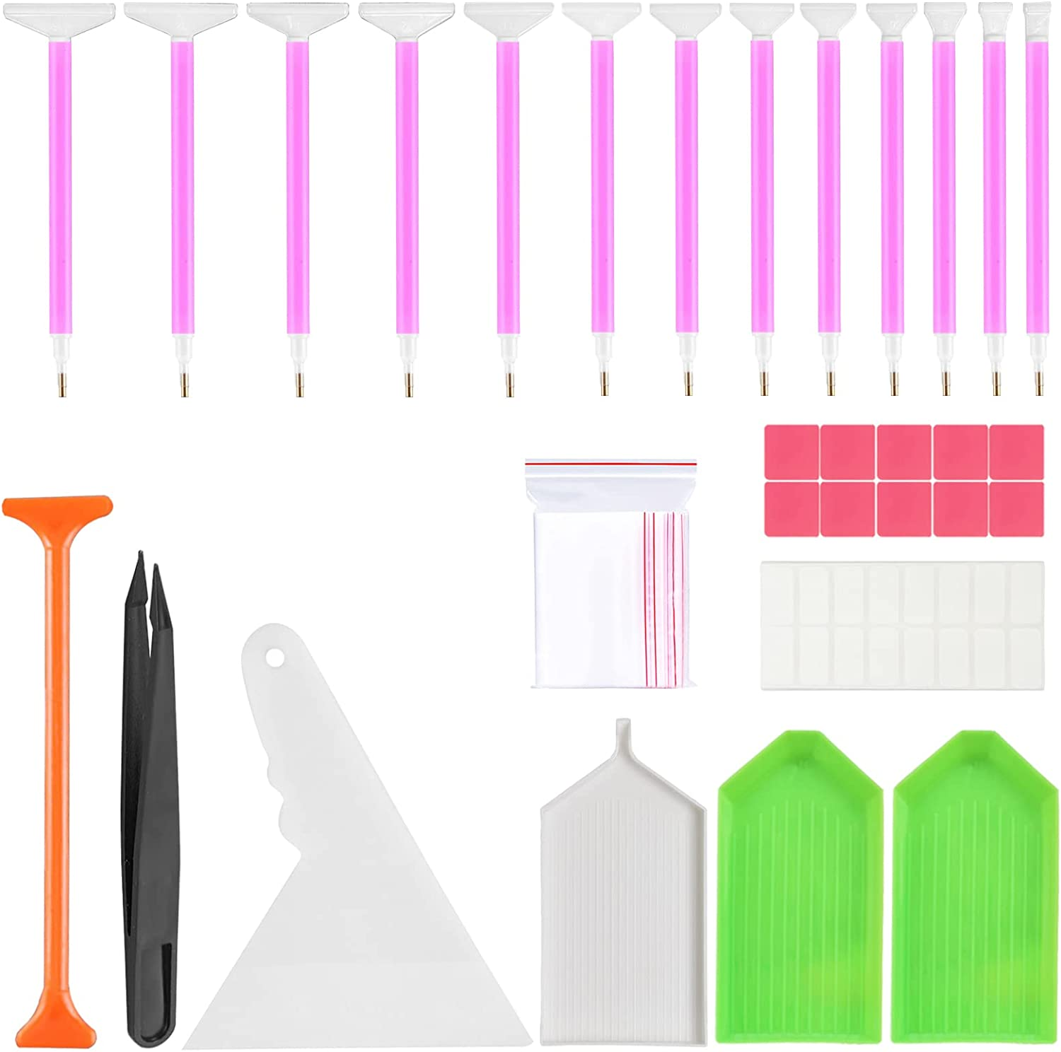 50 Pcs Diamond Painting Pens Kit, Sourceton Diamond Art Tools, for 5D Diamond Painting, Including Red Rubber Block, Diamond Bag, Label Sticker, Drill Pen, Tweezers, Corrector, Plastic Tray image number 3
