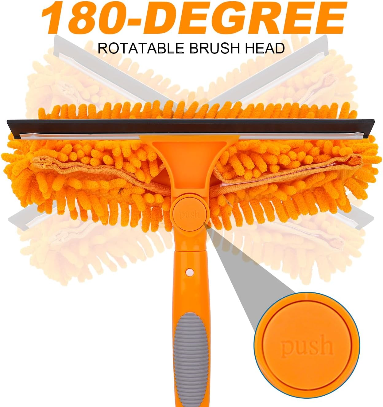 13Ft Extendable Window Cleaner, 2-In-1 Window Cleaning Equipment, Telescopic Long Window Cleaning Tool for High Windows Car Glass, with 2 Orange Microfiber Cloth & Squeegee Blade