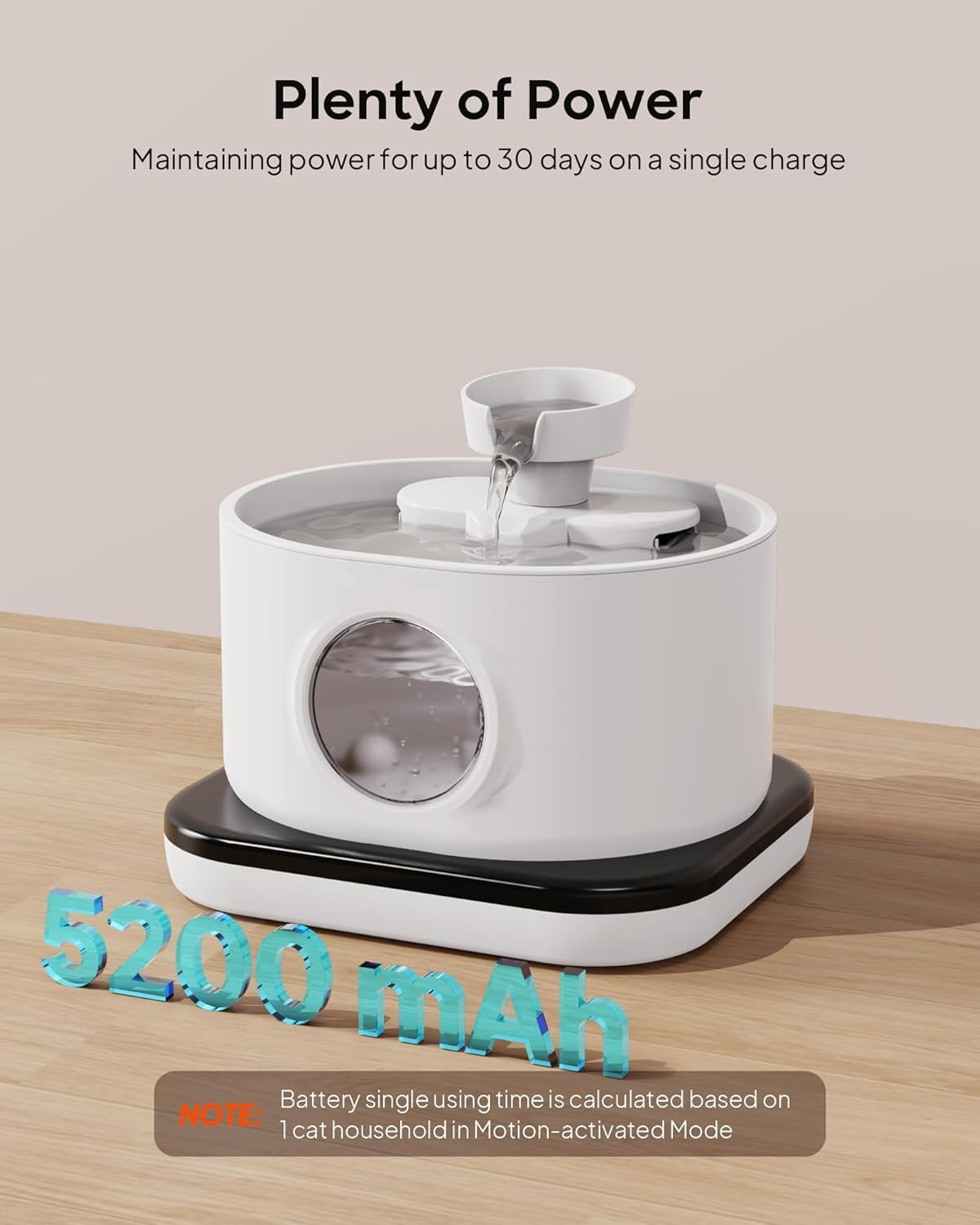 Qinghong Wireless Cat Water Fountain Automatic Battery Operated Pet Water Fountain, 2.8L Rechargeable Cordless Cat Water Dispenser with 2 Flow Modes (White)