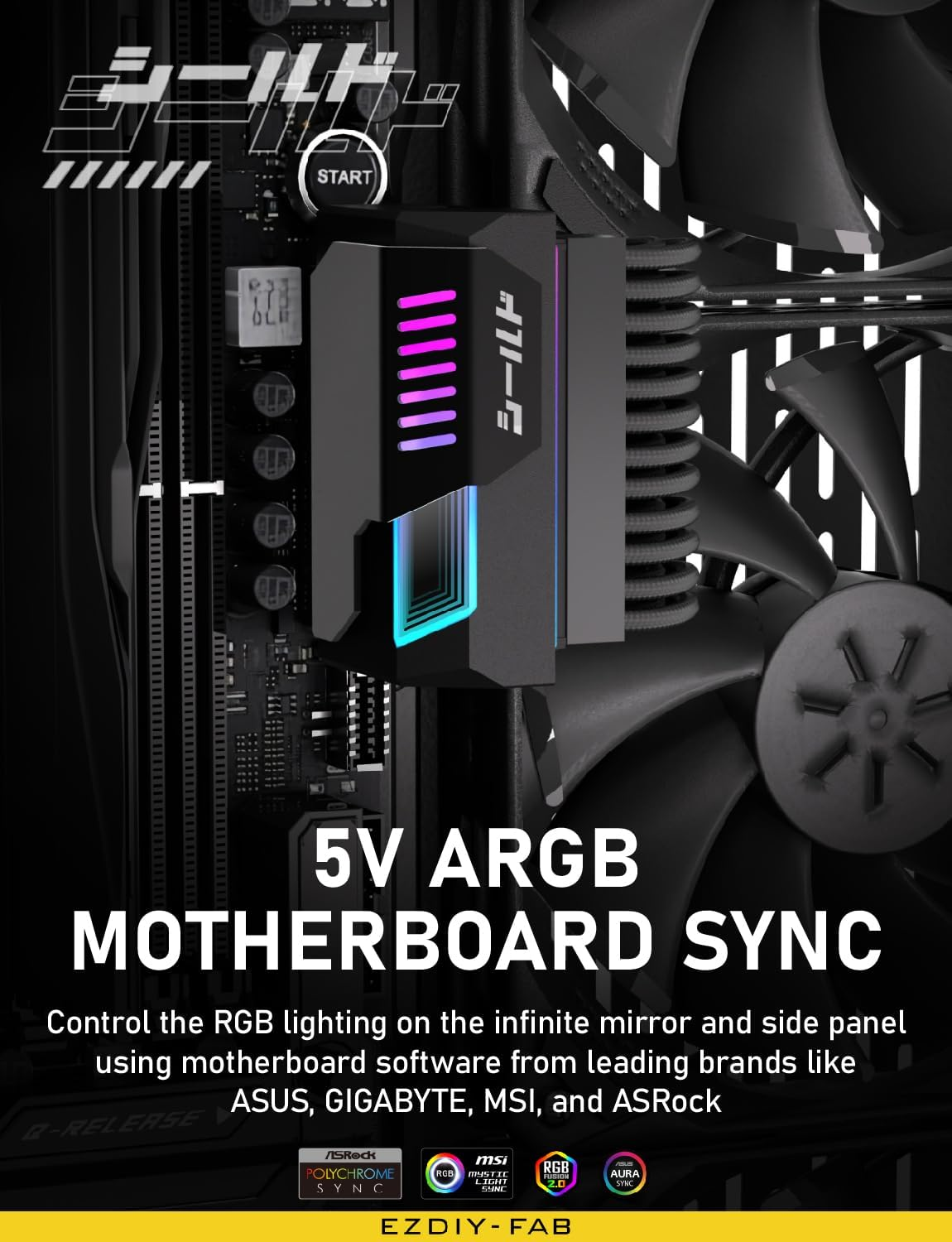 EZDIY-FAB Shield 24-Pin 90 Degree Angle Adapter with Infinity Mirror ARGB Light,Atx 24 Pin Power Connector, 5V 3Pin ARGB Sync-90 Degree-Black-1 Pack image number 5