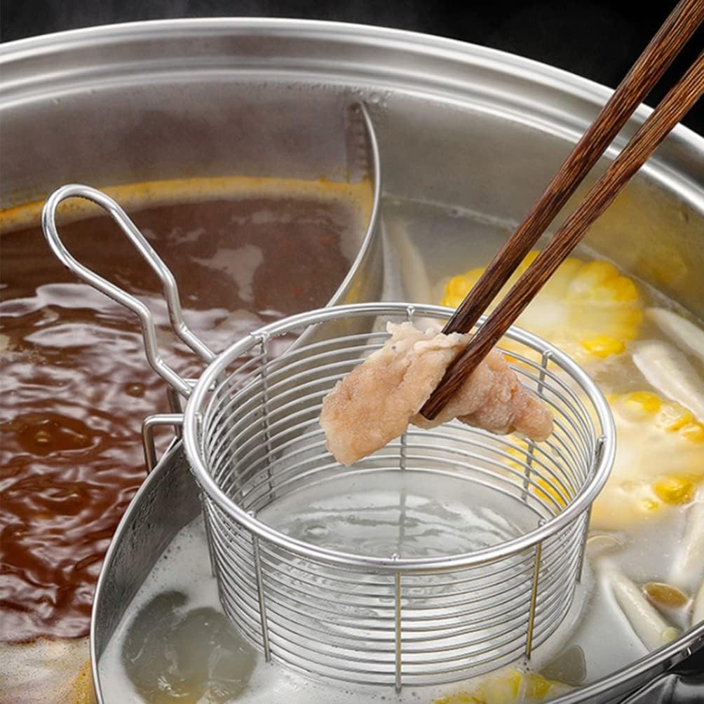 Operitacx Mesh Pasta Basket Stainless Steel Mesh Spider Strainer for Pasta Ramen Noodles Dumpling Deep Fried Food image number 5