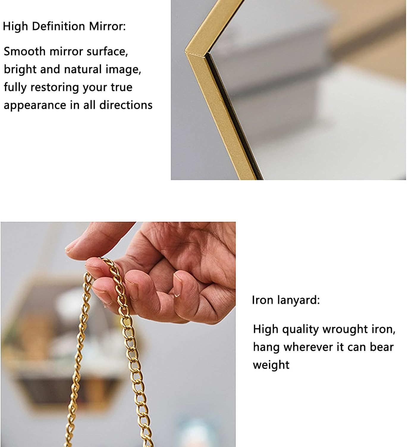 Gold Wall Mirror with Chain &ndash; Wall Mounted Vanity Mirror for Hallway, Bathroom, Vanity, Living Room Decorative (2 Large) image number 4