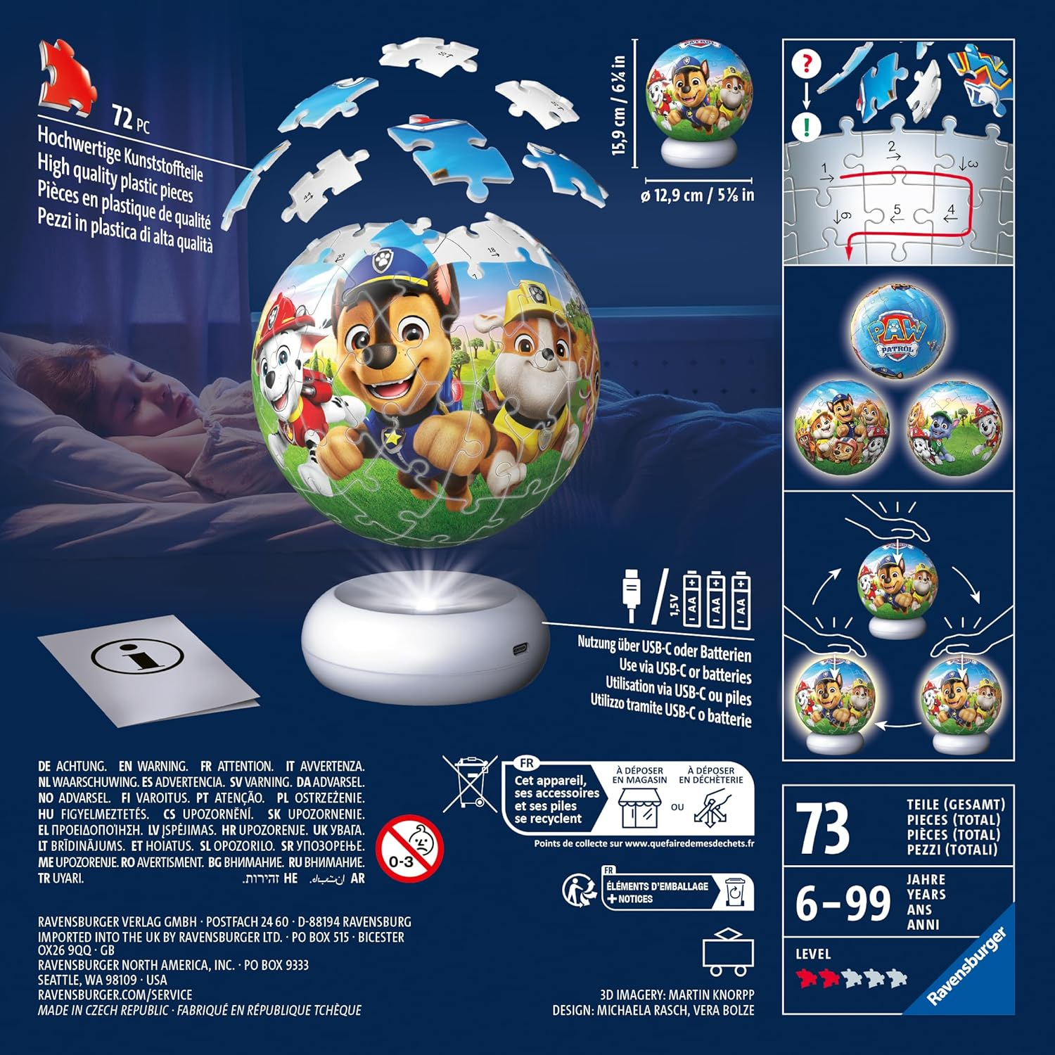 3D Puzzle-Ball Nachtlicht Paw Patrol: Erleben Sie Puzzeln in Der 3. Dimension! image number 4