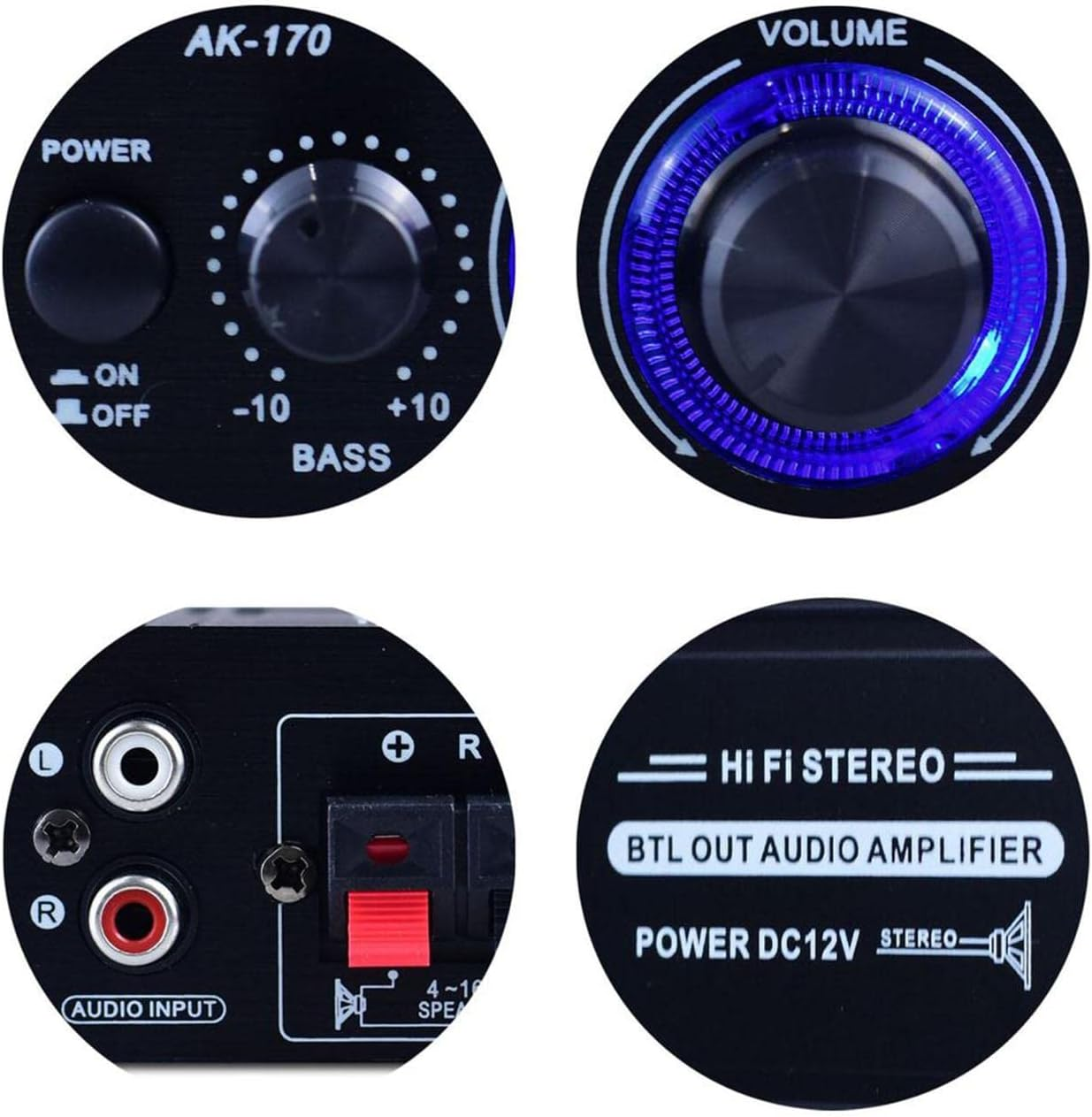 Nonmifyr Audio Stereo Amplifier AMP Power Speakers for Desktops Car Ceiling Wall Home, Black, AK170 With image number 1