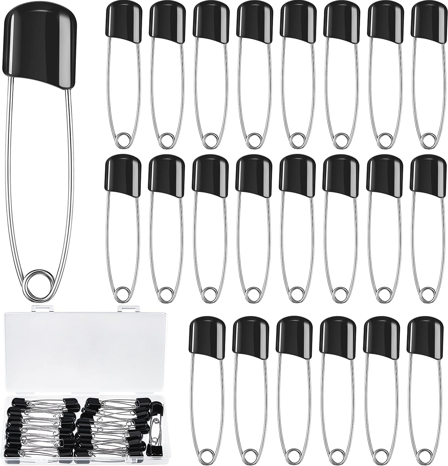 WILLBOND 50 Pieces White Baby Safety Pins, 2.2 Inch Plastic Head Cloth Diaper Pins with Locking Closures, Stainless Steel Nappy Pins with Velvet Bag