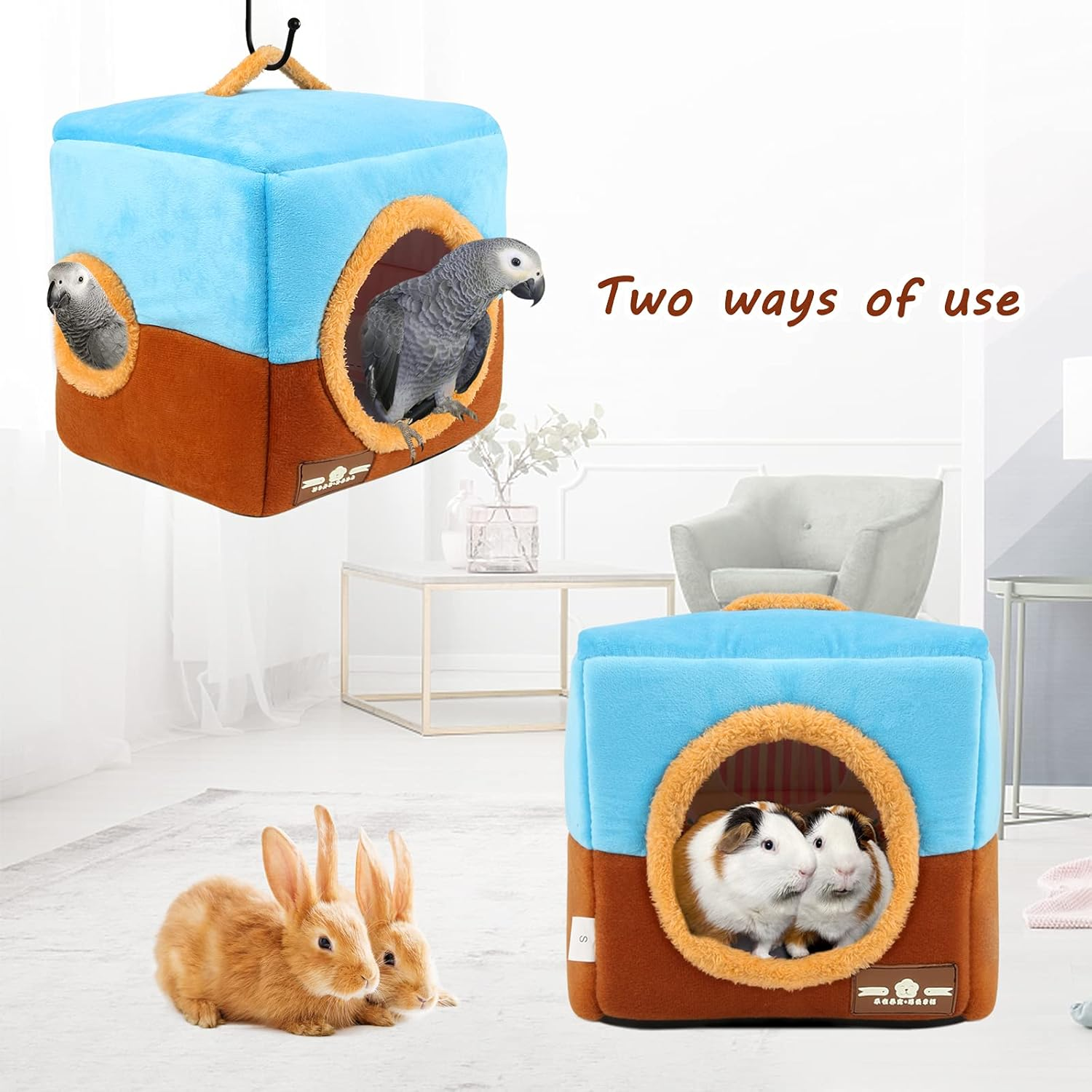 GINDOOR Large Size Parrot Nest House - Winter Warm Bird Snuggle Hut Hanging Birds House Cage Hideaway Cave Bed for Large Birds Amazon Parrots African Grey Cockatoos Macaws